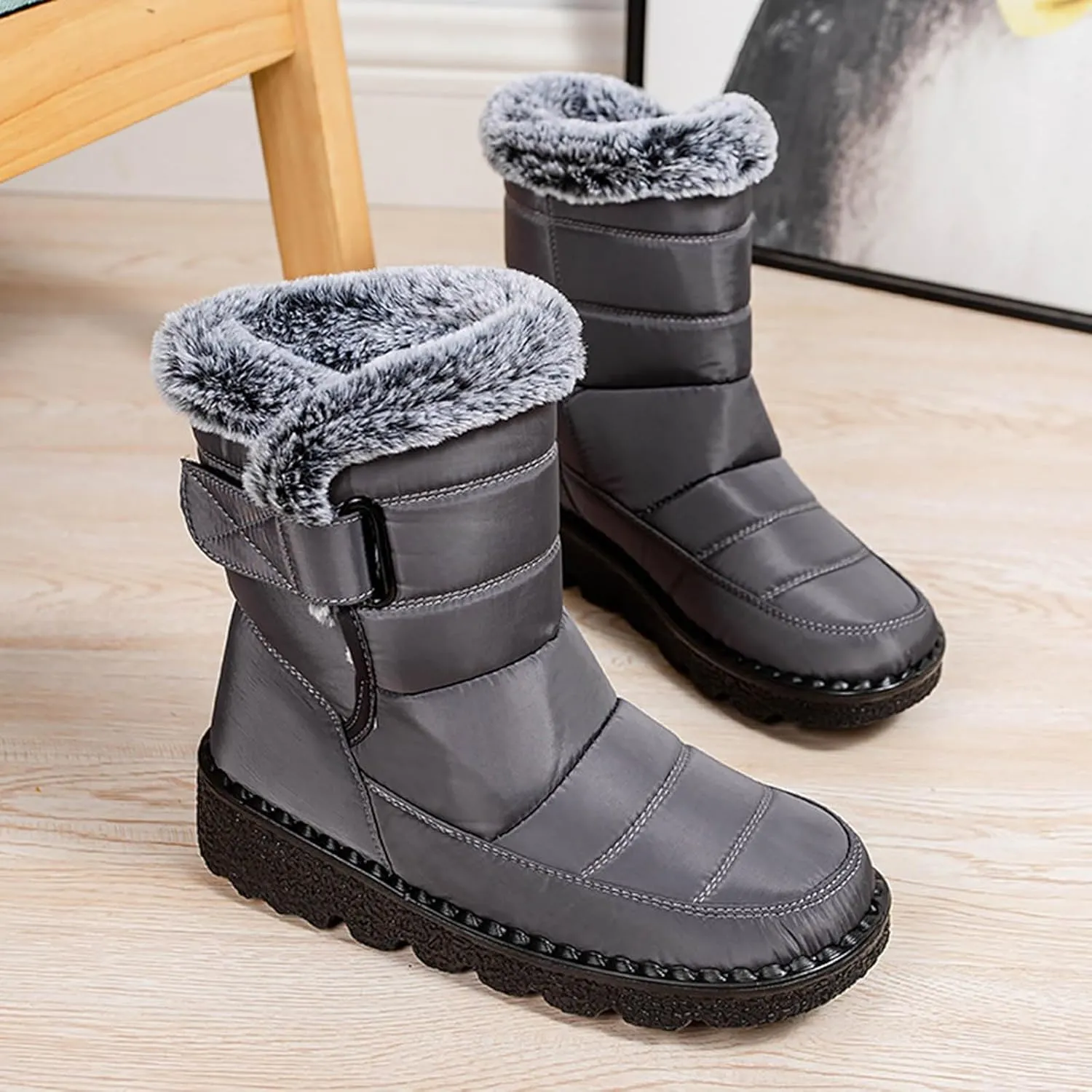 Fashion Winter Boots for Couple Water Proof Flat Non Slip Snow Boots Hook Loop Keep Warm Snow Boots Walking Shoes