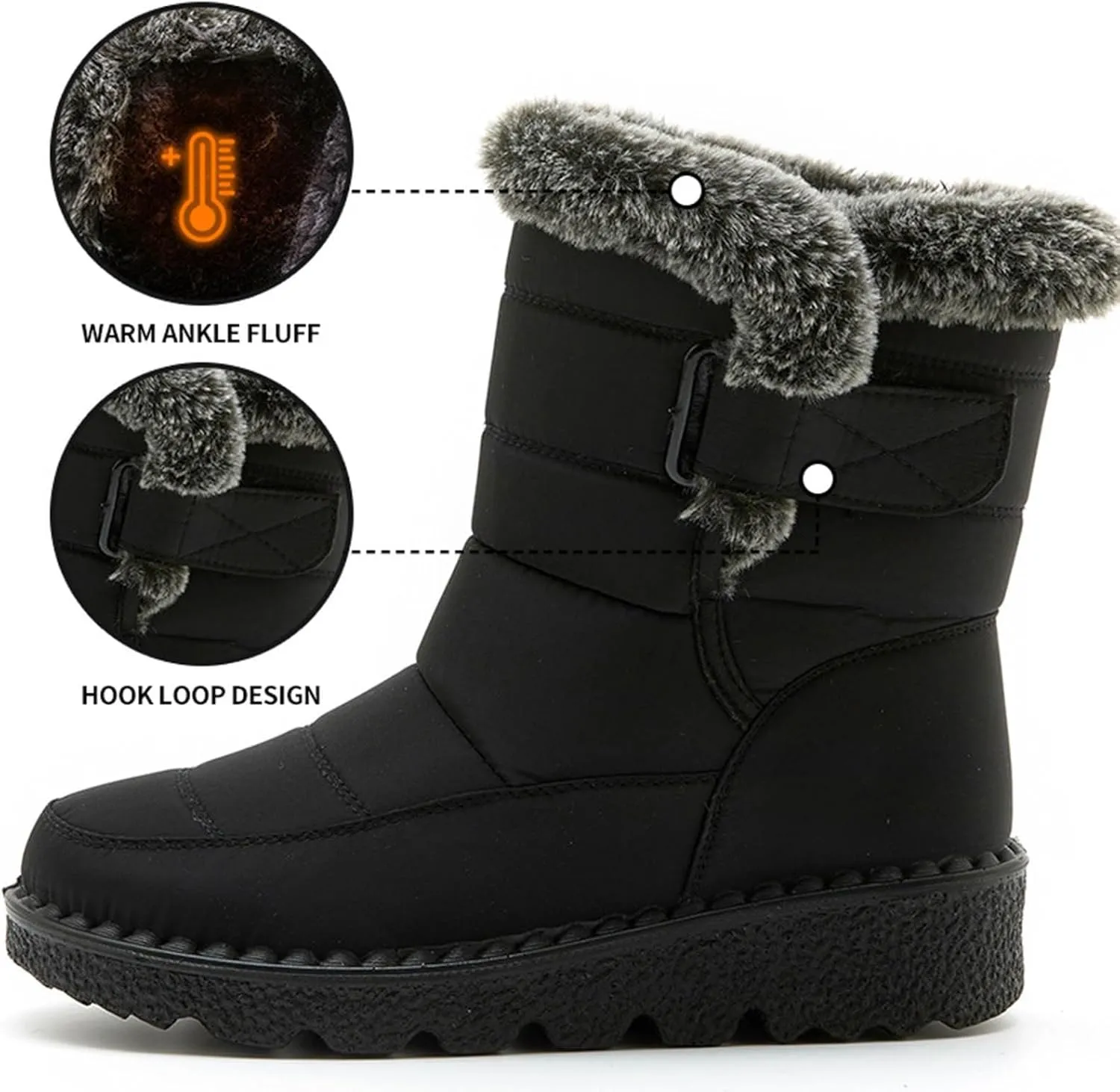 Fashion Winter Boots for Couple Water Proof Flat Non Slip Snow Boots Hook Loop Keep Warm Snow Boots Walking Shoes