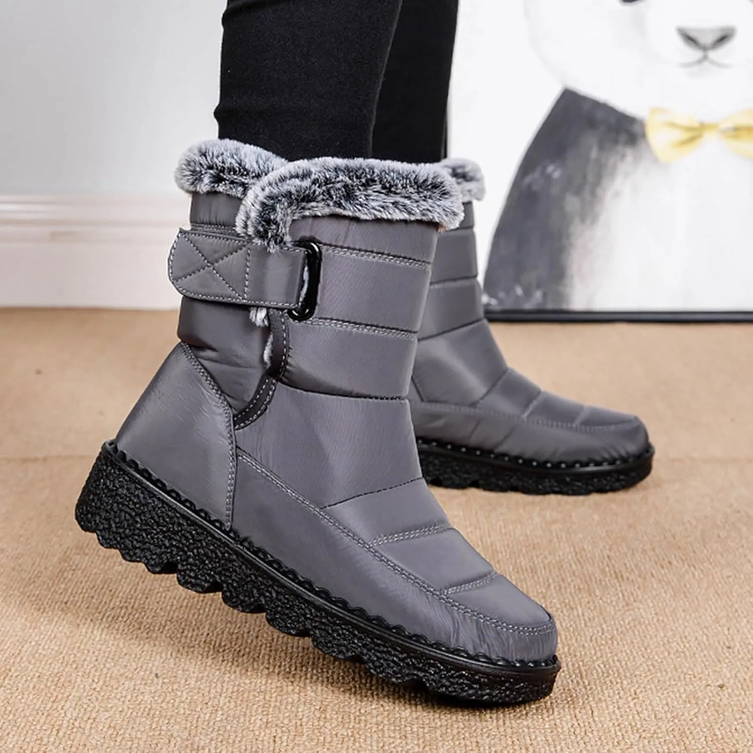Fashion Winter Boots for Couple Water Proof Flat Non Slip Snow Boots Hook Loop Keep Warm Snow Boots Walking Shoes