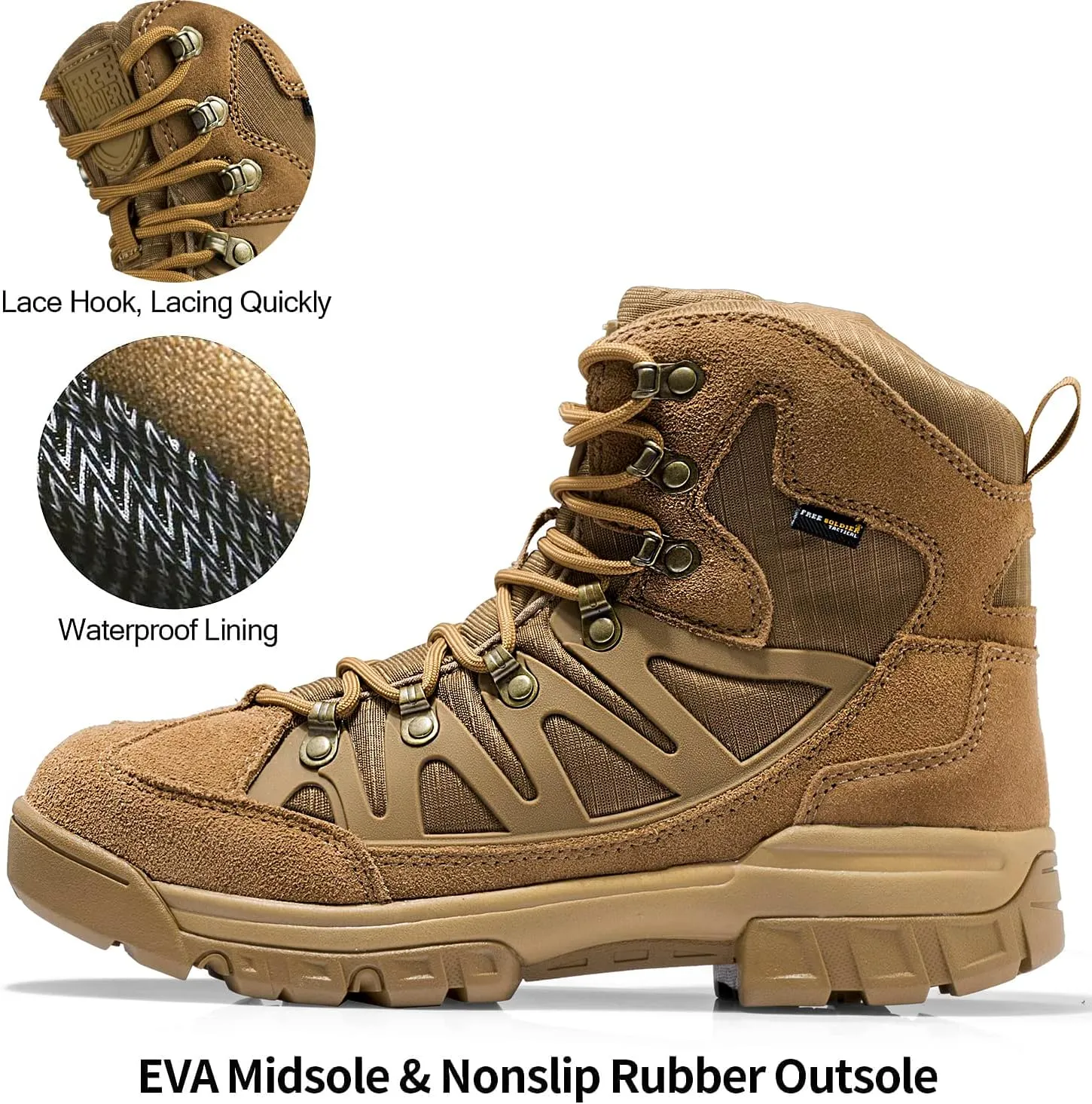 FREE SOLDIER Men's Waterproof Tactical Hiking Boots Military Work Boots Combat Boots
