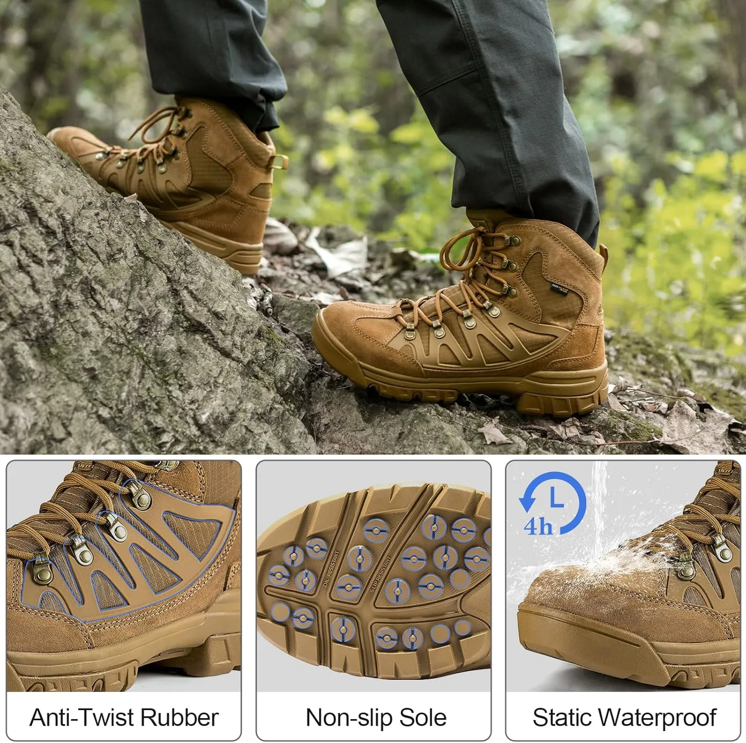 FREE SOLDIER Men's Waterproof Tactical Hiking Boots Military Work Boots Combat Boots