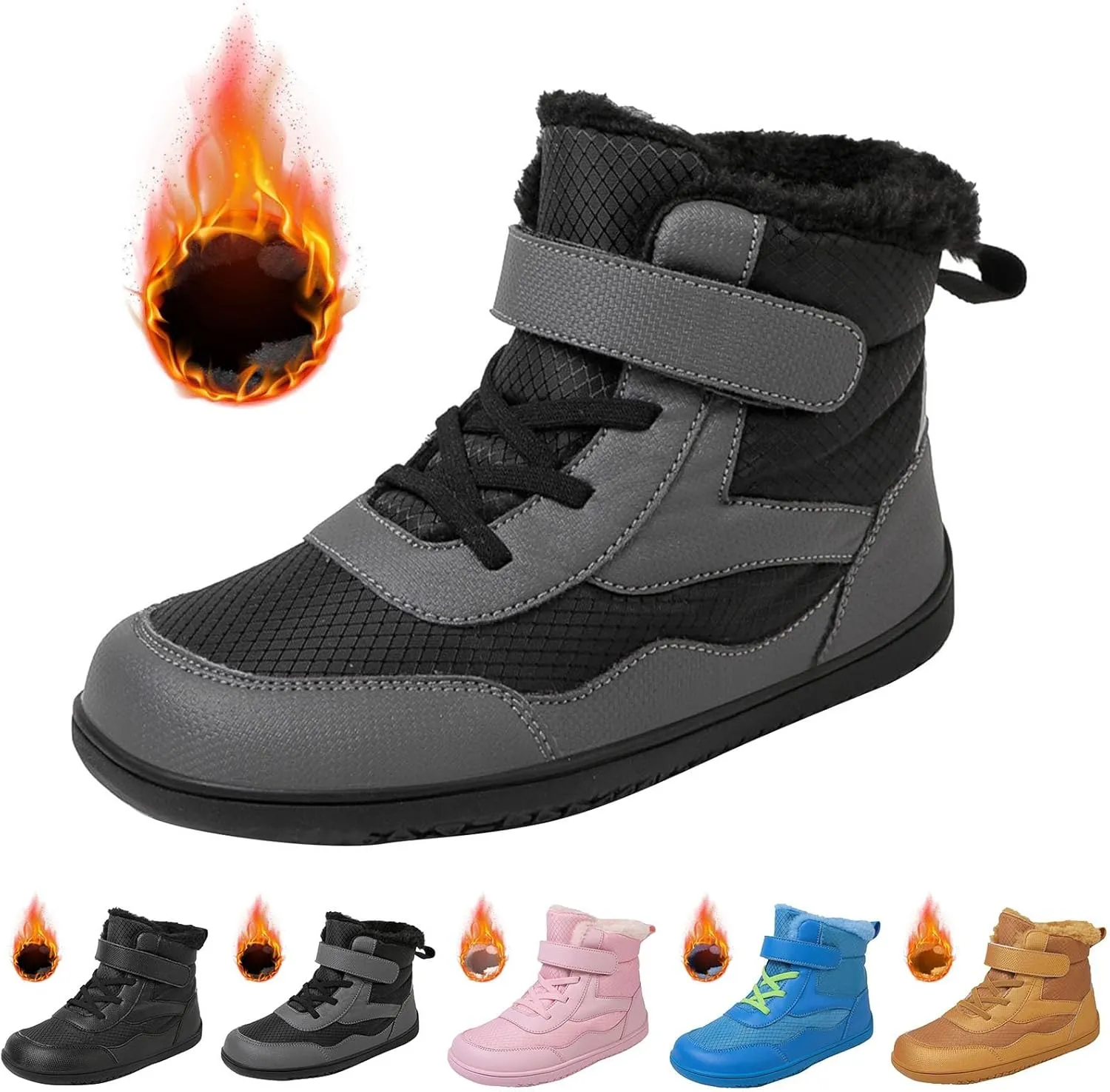 Girls Boys Barefoot Boots Shoes Kids Waterproof Ankle Winter Snow Boot Wide Toe Box Kids Barefoot Winter Boots Non Slip