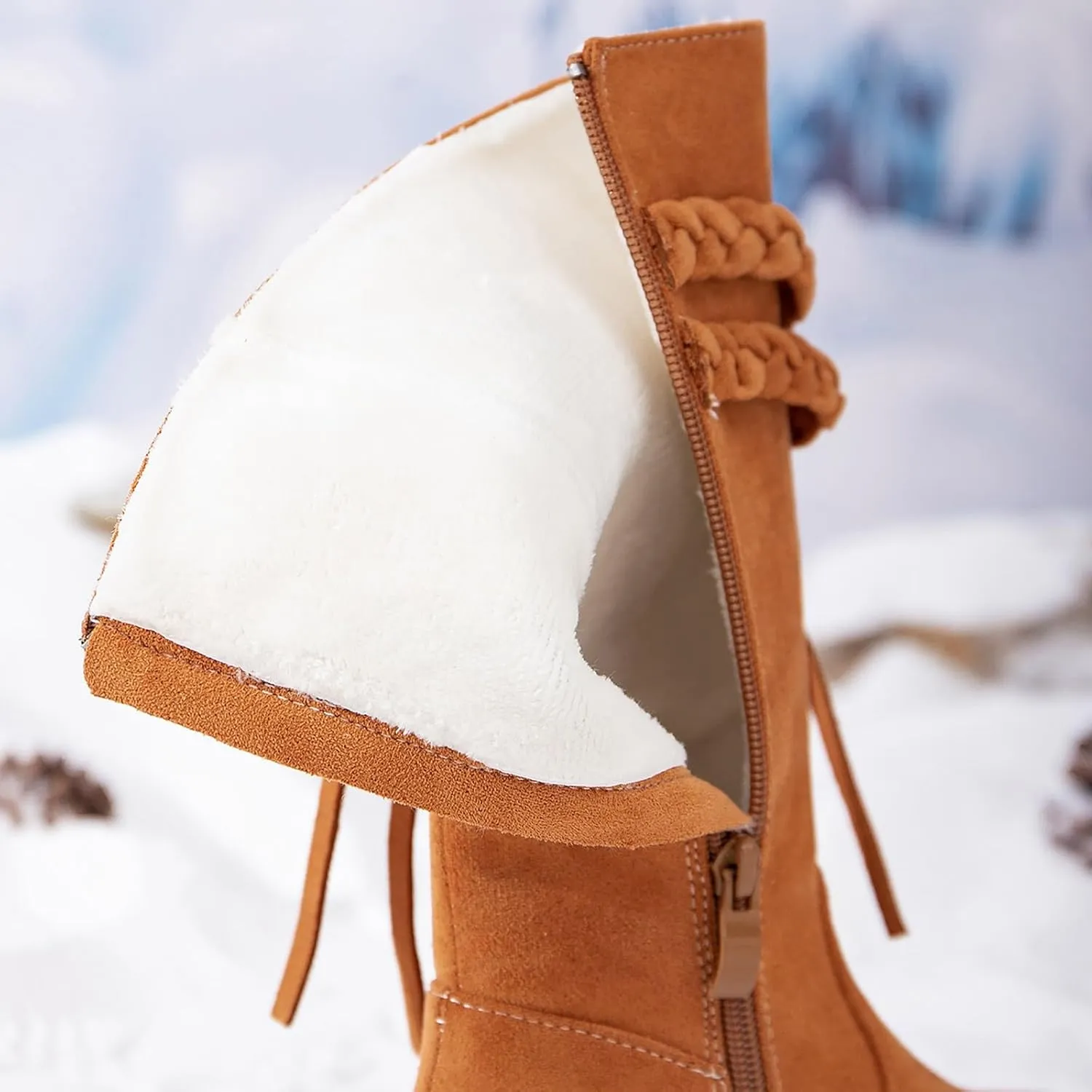 Girls Cowgirl Boots Mid Calf Square Toe Western Boot for Kids Zipper Vintage Cowboy Boots Toddler Girls Winter Shoes