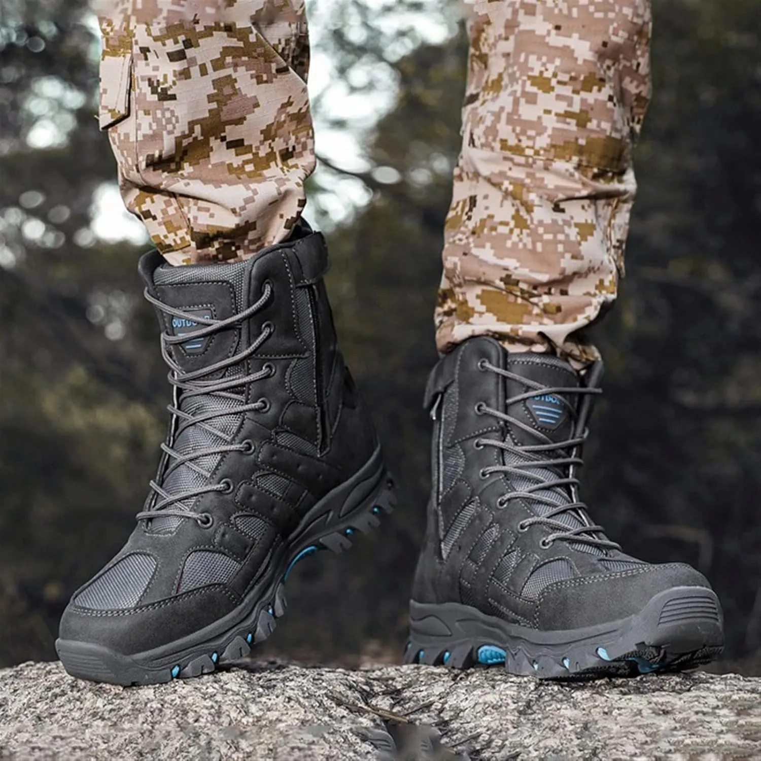 High Rise Hiking Boots, Outdoor Hiking Boots Men,High- top Tactical Combat Shose, Breathable and Durable Jungle Desert Tooling Footwear, for Camping,Hunting,Working,Walking