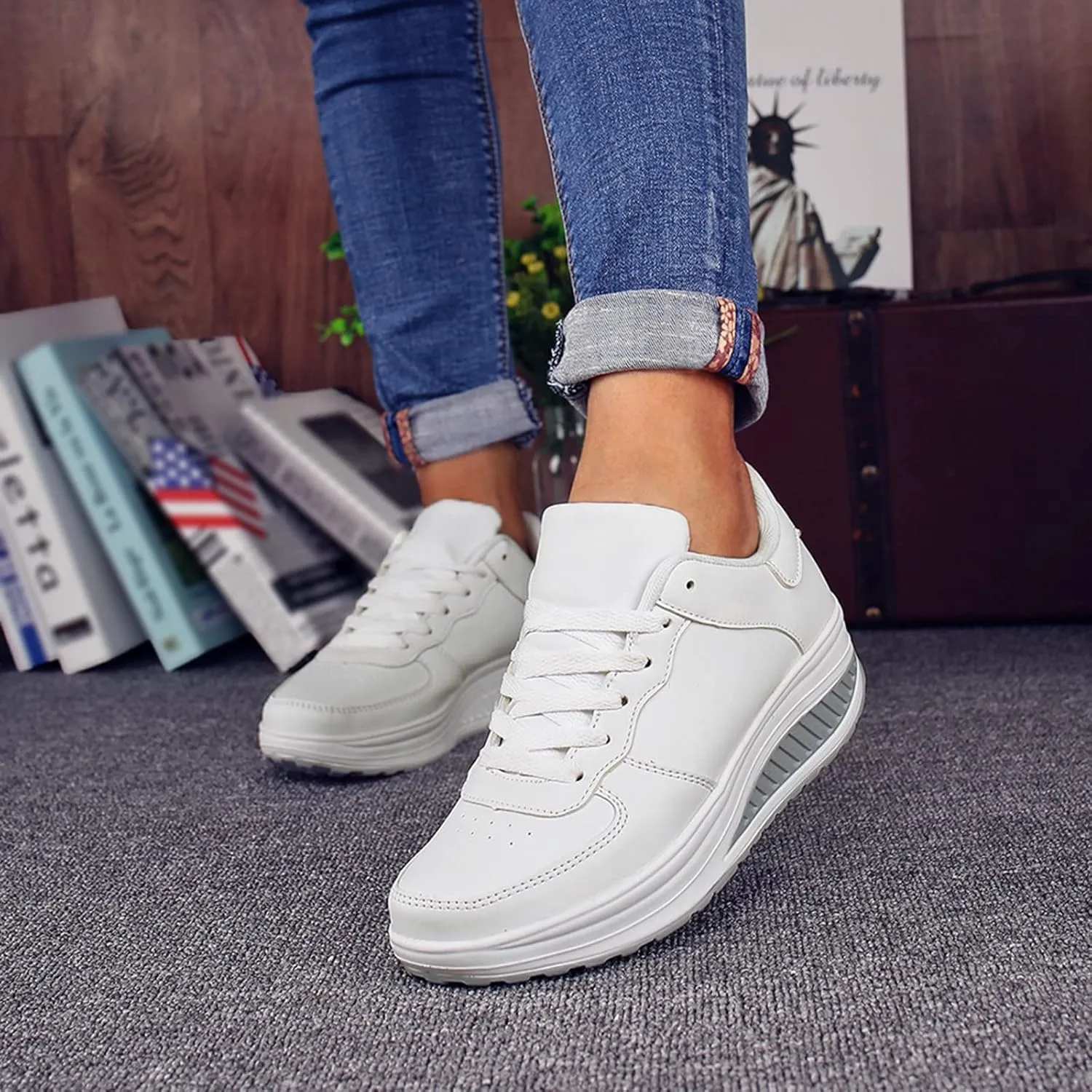 High Top Sneakers for Women Wide Width Walking Shoes for Women with Arch Support and Comfort Wide Nurses Tennis Shoes for Women Comfortable Non Slip All Black Womens Running Shoes Slip On Sneakers