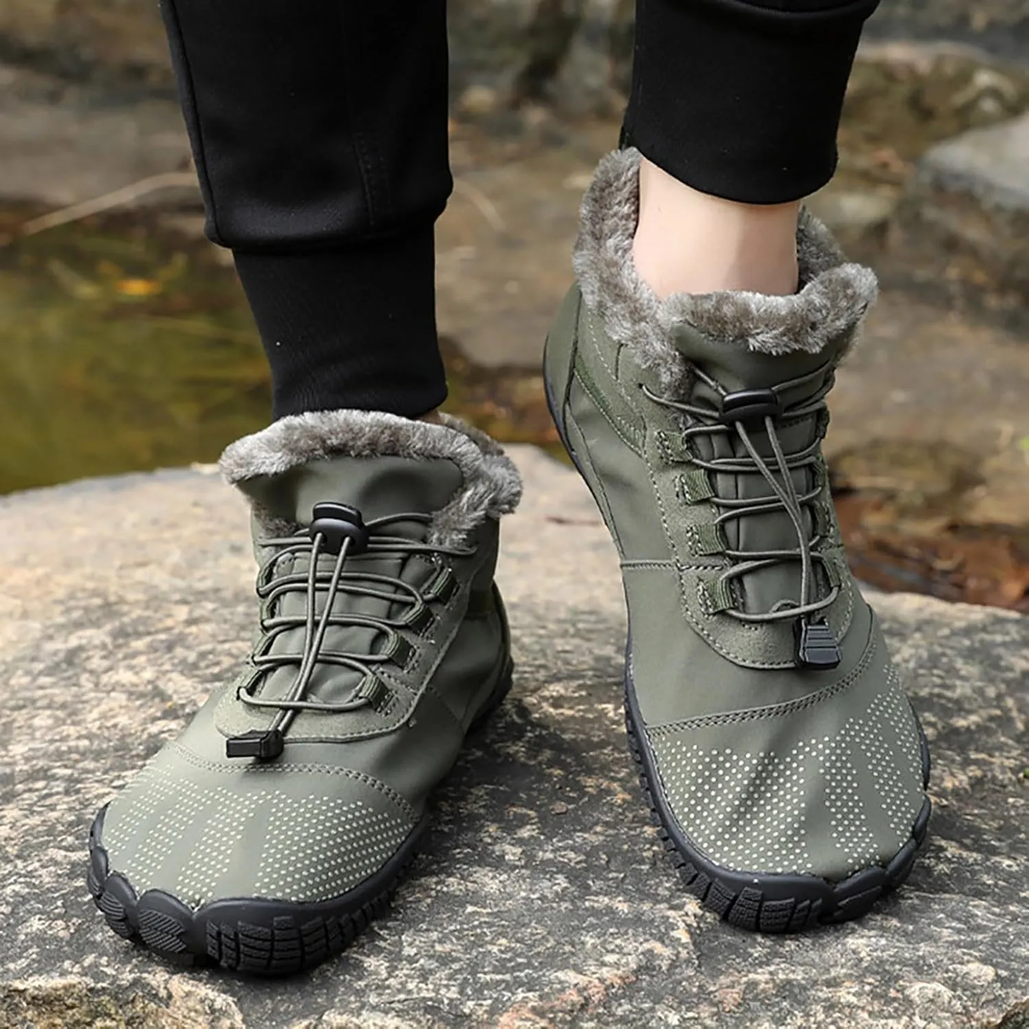 Hiking Boots Women Large Size Hiking Boots Non Slip Thick Sole Snow Boots Five Toe Outdoor Cotton Shoes