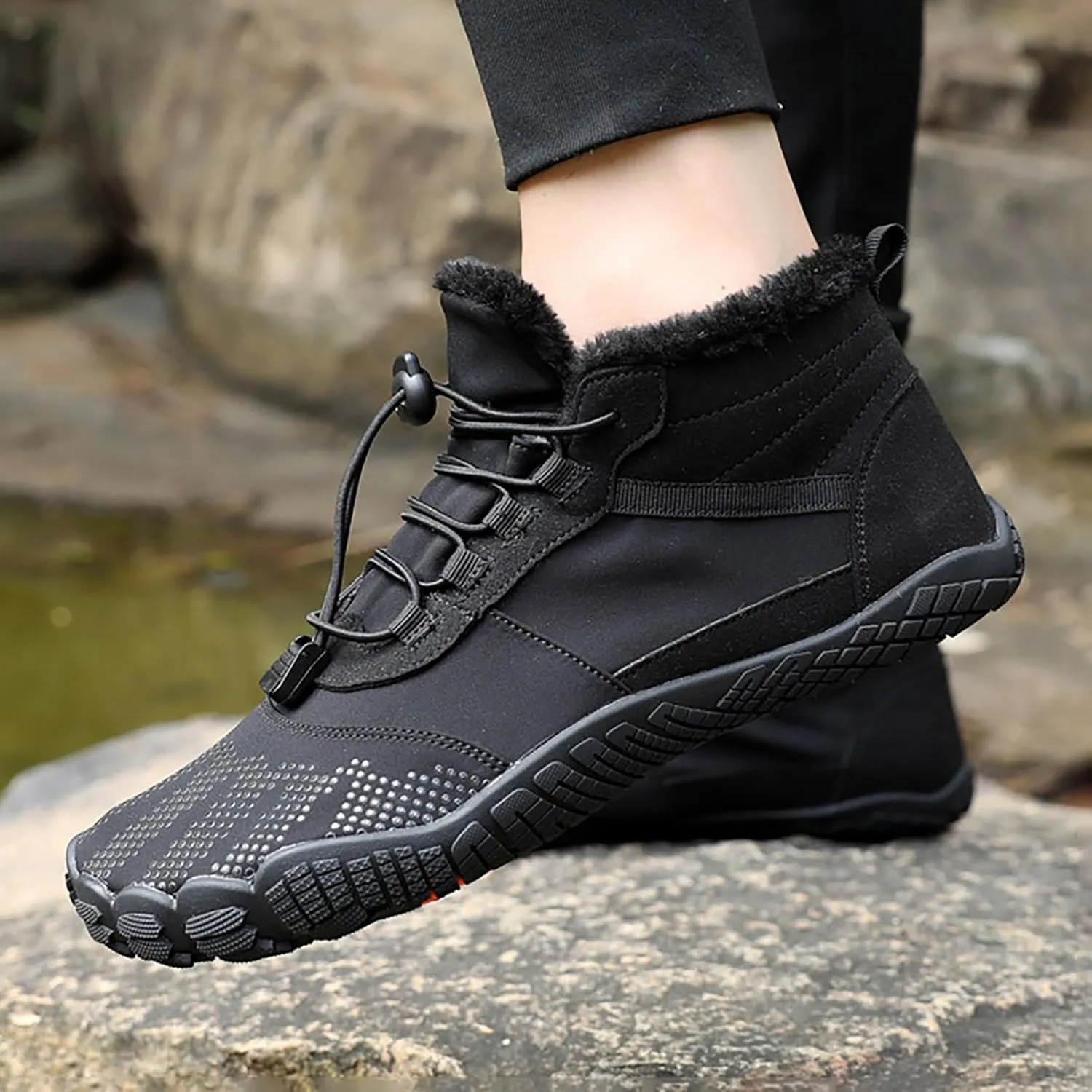 Hiking Boots Women Large Size Hiking Boots Non Slip Thick Sole Snow Boots Five Toe Outdoor Cotton Shoes