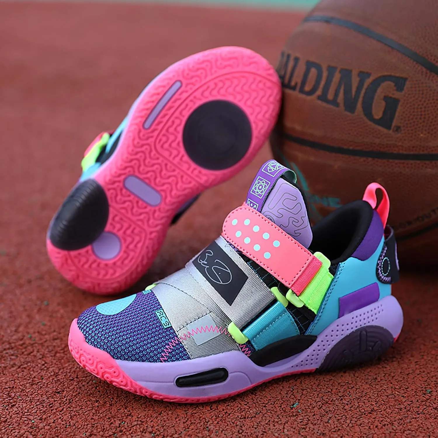 Kids Basketball Shoes Boys Girls Sneakers Durable Sports Shoes Hook-Loop Breathable Outdoor School Trainers for Little Kids Big Kids Youth