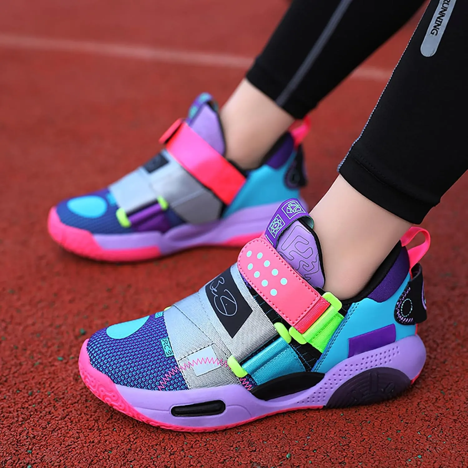 Kids Basketball Shoes Boys Girls Sneakers Durable Sports Shoes Hook-Loop Breathable Outdoor School Trainers for Little Kids Big Kids Youth