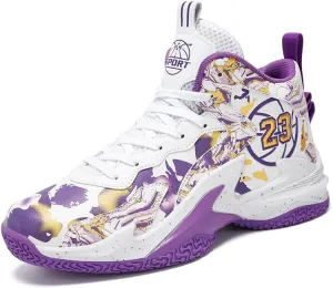 Kids Basketball Shoes, Leather Trendy Casual Sports Basketball Shoes Breathable Comfortable Boys Sneakers for Big Kids