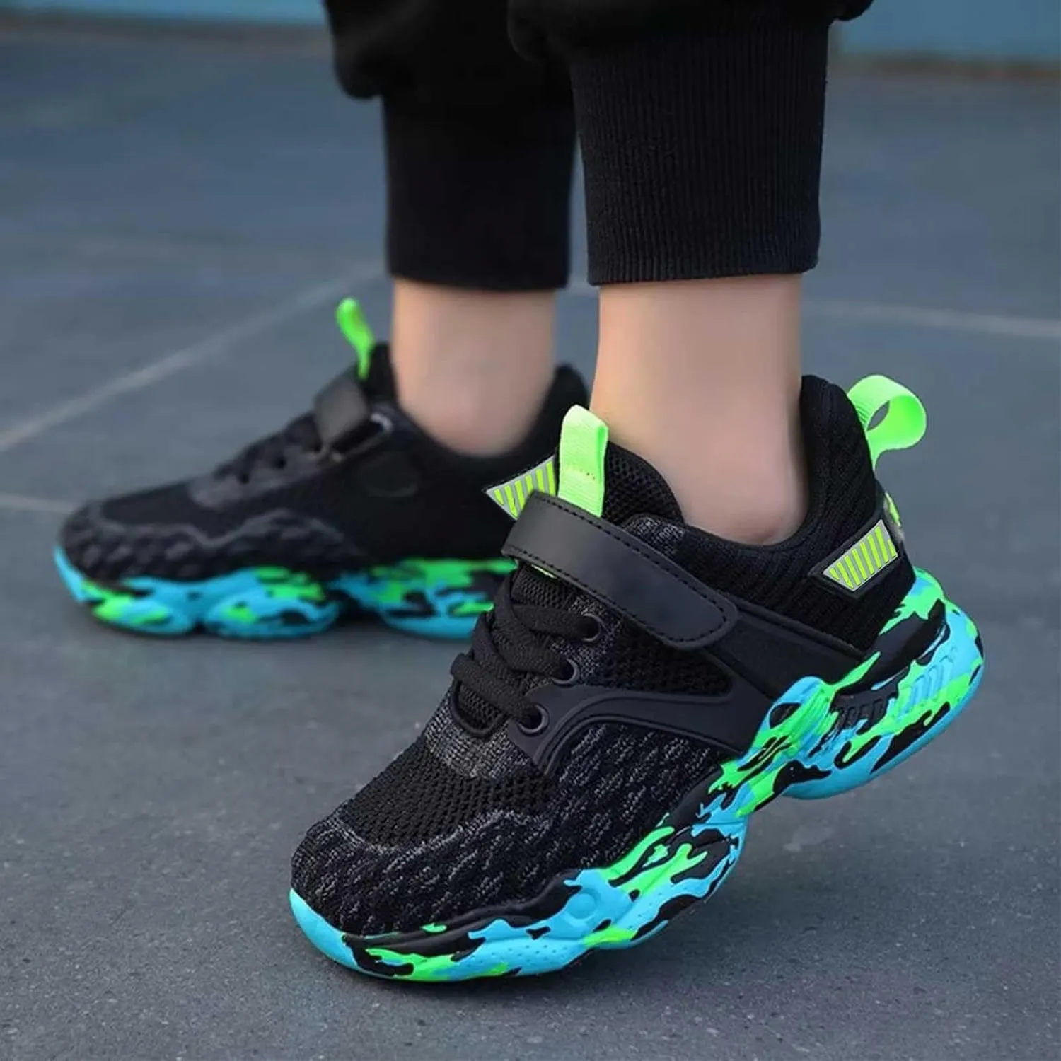 Kids Sneakers for Boys Girls Running Tennis Shoes Lightweight Breathable Athletic Lace-Up Walking Slip On Sneakers