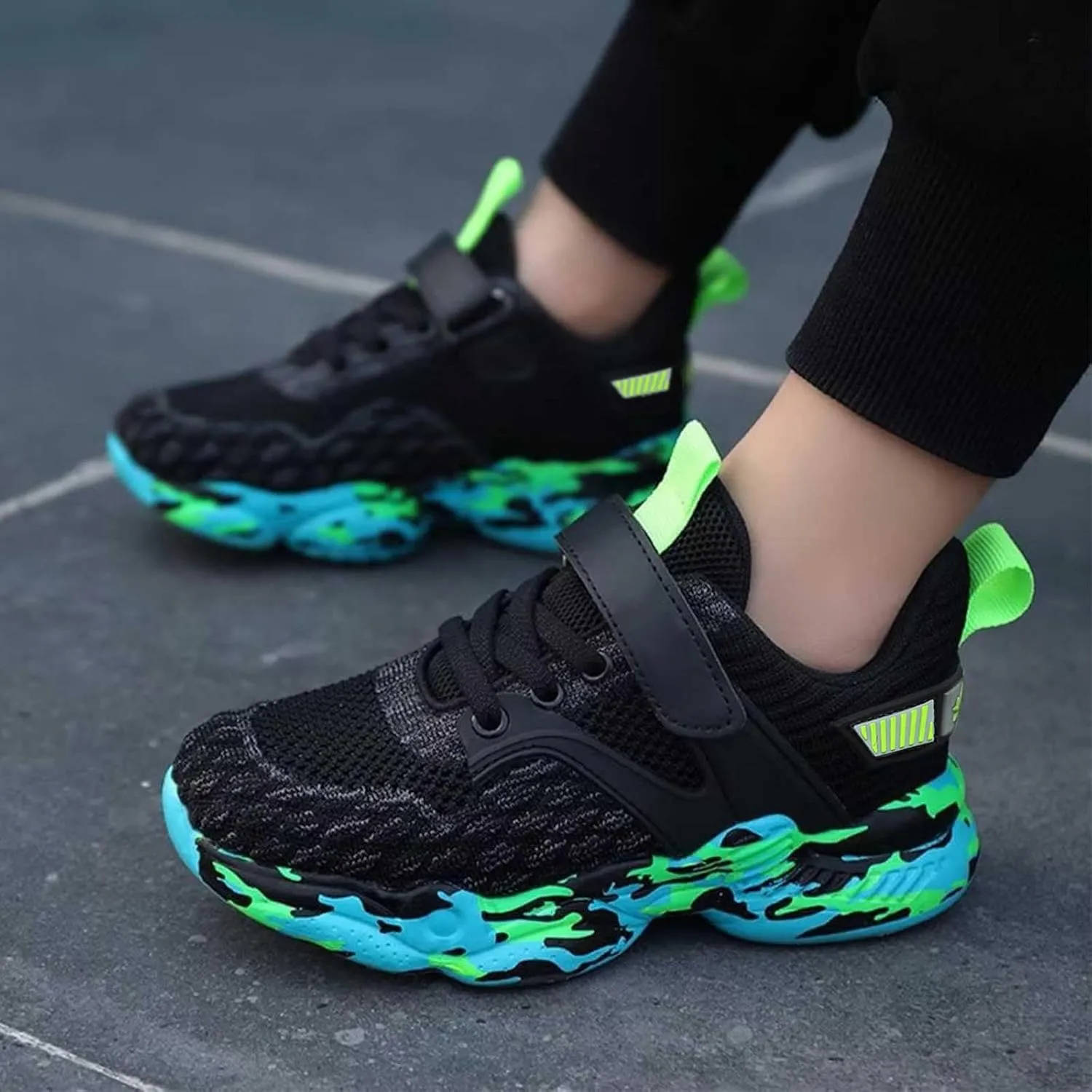 Kids Sneakers for Boys Girls Running Tennis Shoes Lightweight Breathable Athletic Lace-Up Walking Slip On Sneakers