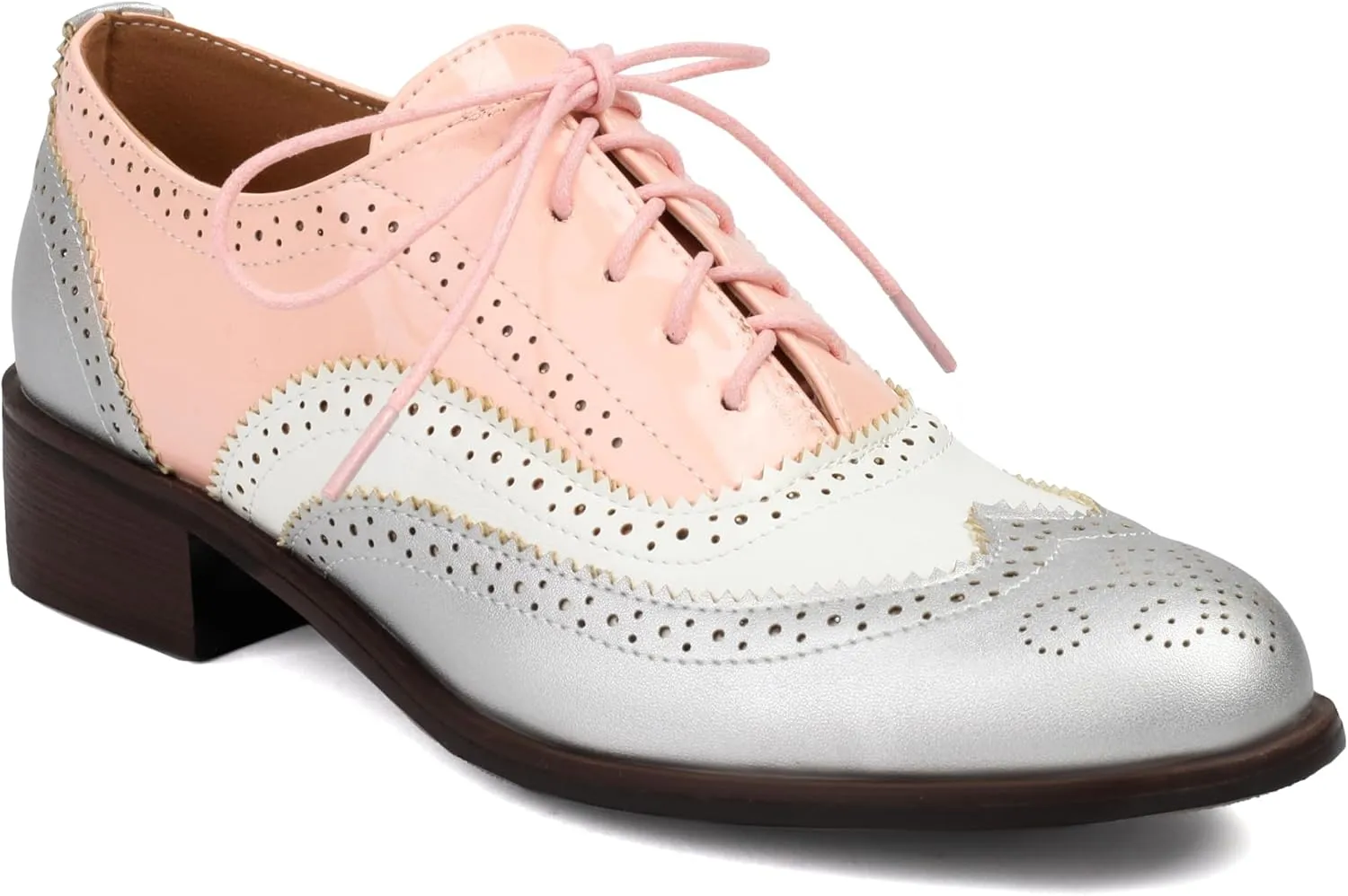 Lace-up Wingtips Oxford Shoes for Women Cutout Brogues Saddle Shoes