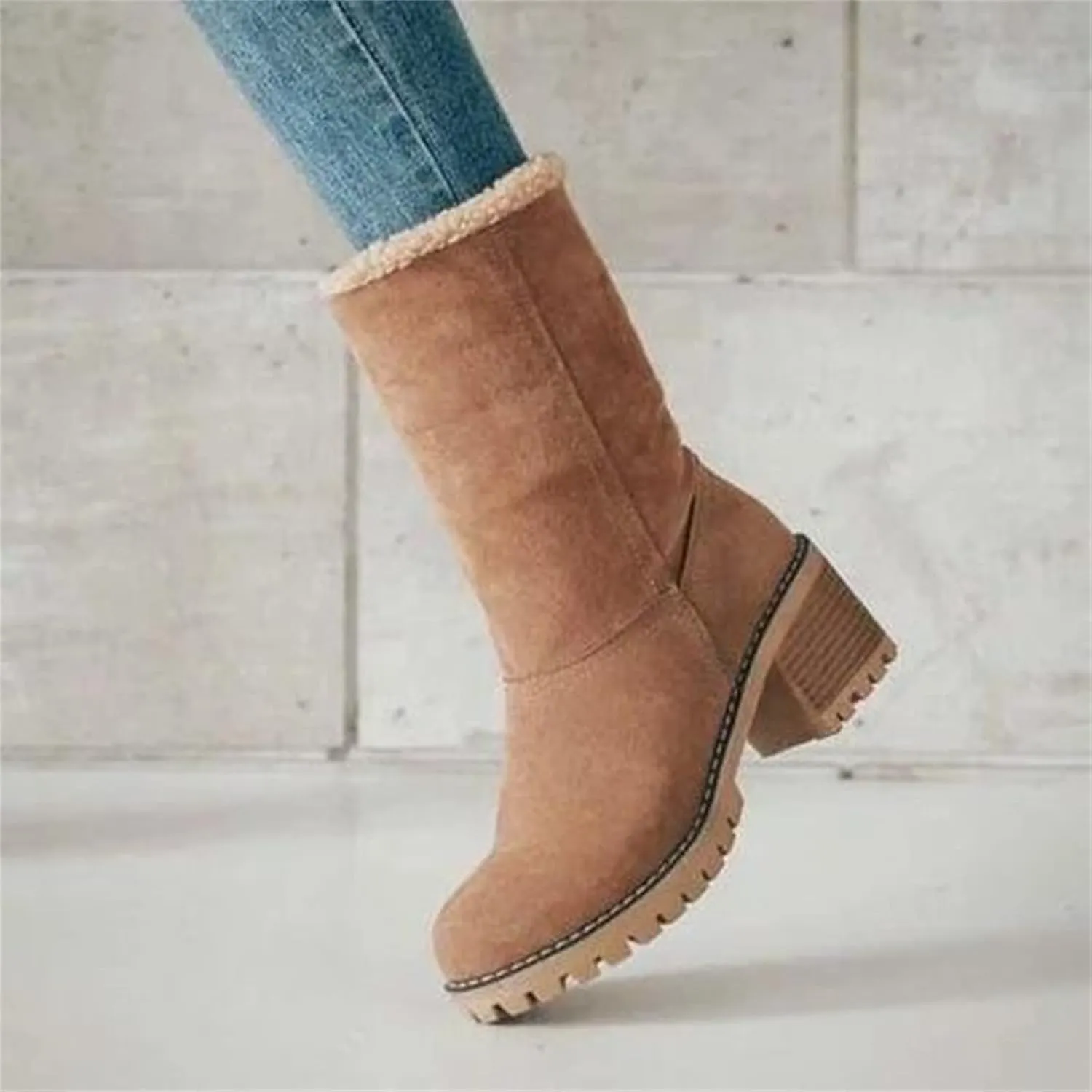 Ladmiple Snow Boots For Women 2023 Trendy Winter Warm Mid Calf Ankle Booties Slip On Fur Lined Fashion Casual Walking Shoes