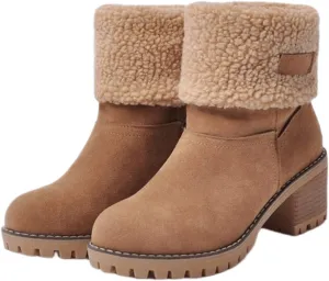 Ladmiple Snow Boots For Women 2023 Trendy Winter Warm Mid Calf Ankle Booties Slip On Fur Lined Fashion Casual Walking Shoes