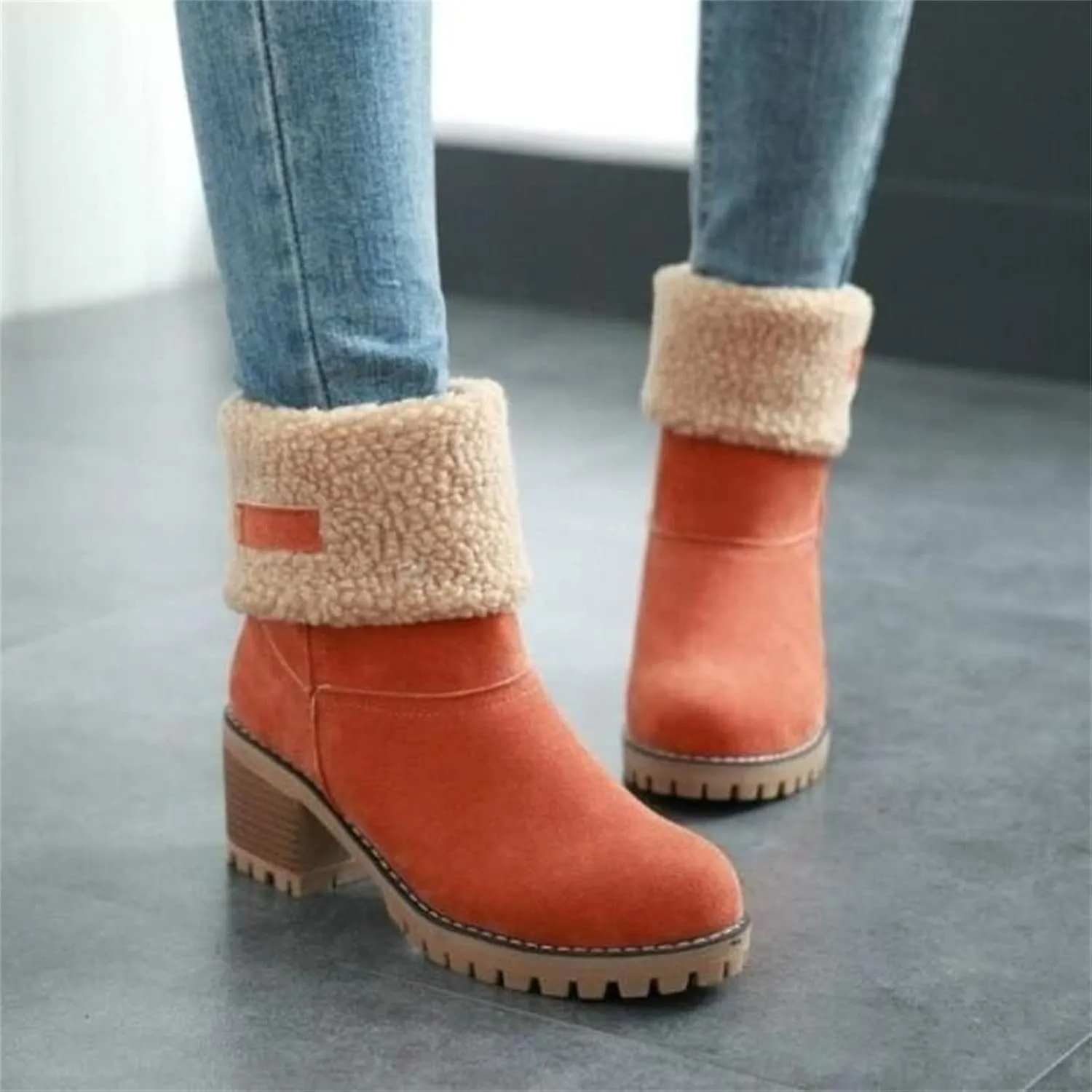 Ladmiple Snow Boots For Women Cute High Top Slip On Winter Warm Ankle Booties Fashion Fur Lined Outdoor Mid Calf Walking Shoe