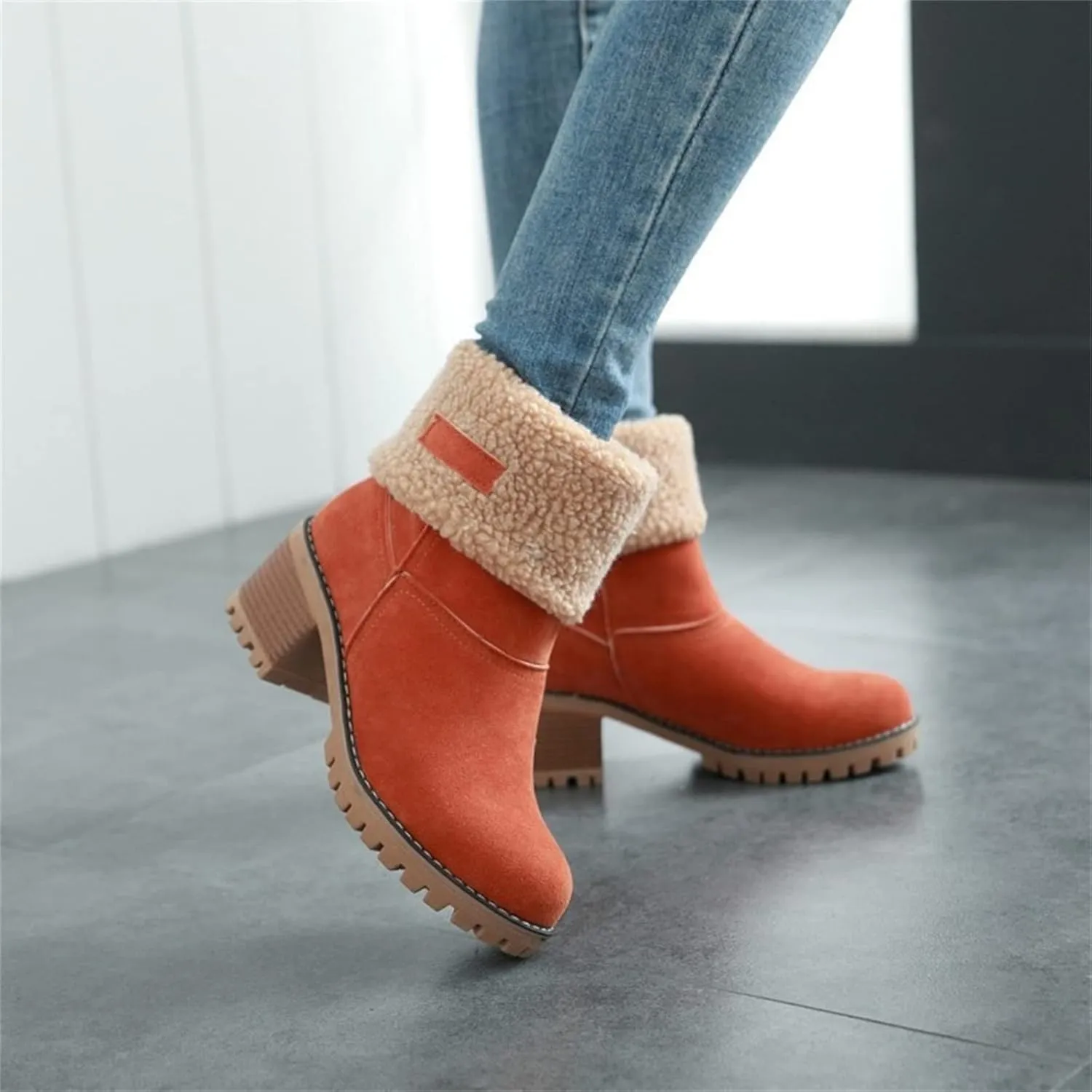 Ladmiple Snow Boots For Women Cute High Top Slip On Winter Warm Ankle Booties Fashion Fur Lined Outdoor Mid Calf Walking Shoe