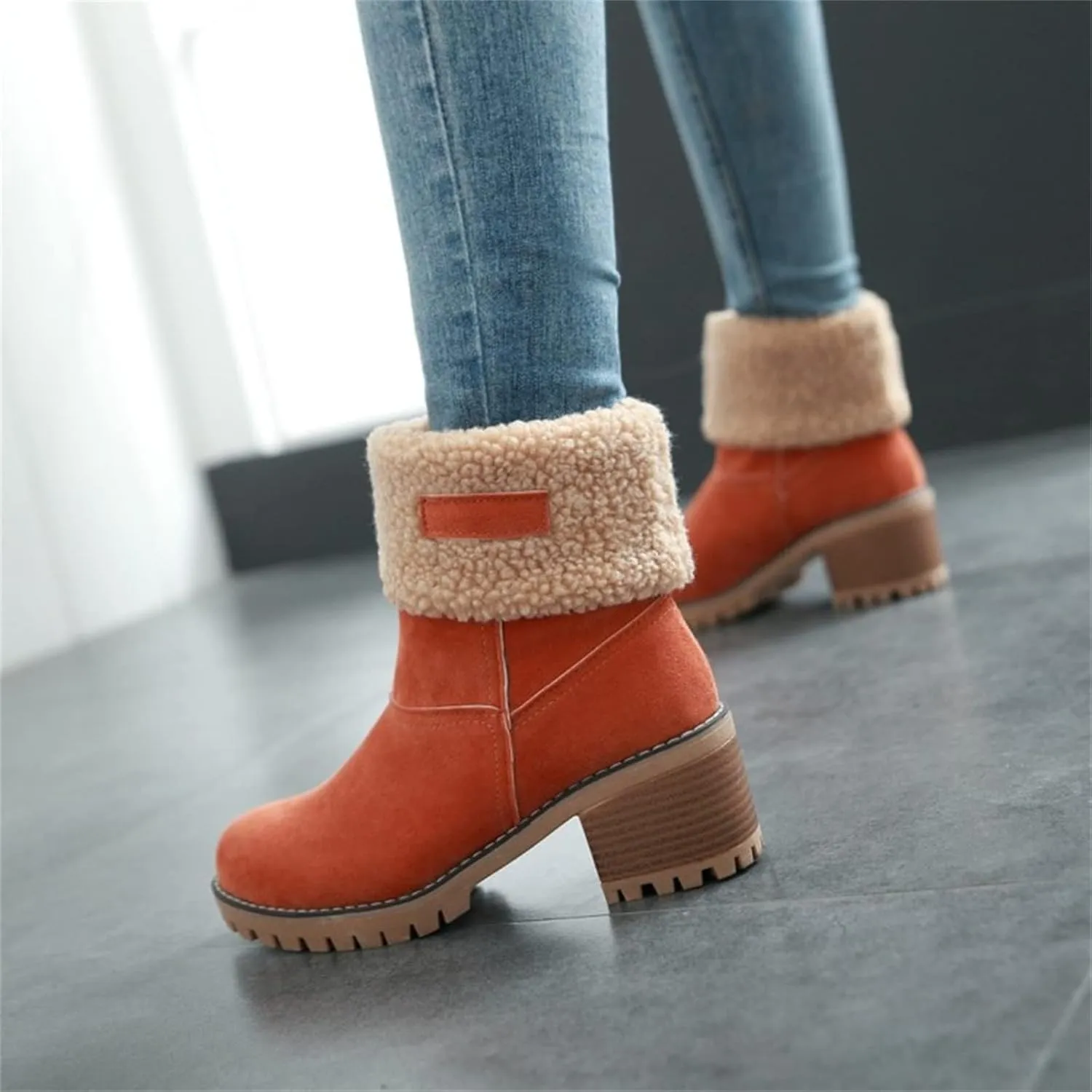 Ladmiple Snow Boots For Women Cute High Top Slip On Winter Warm Ankle Booties Fashion Fur Lined Outdoor Mid Calf Walking Shoe