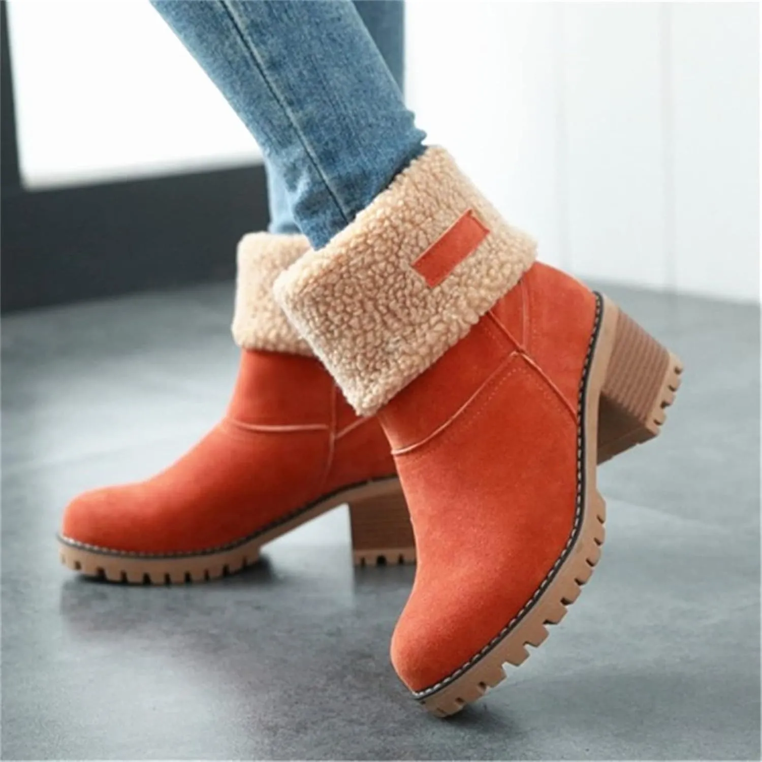 Ladmiple Snow Boots For Women Cute High Top Slip On Winter Warm Ankle Booties Fashion Fur Lined Outdoor Mid Calf Walking Shoe