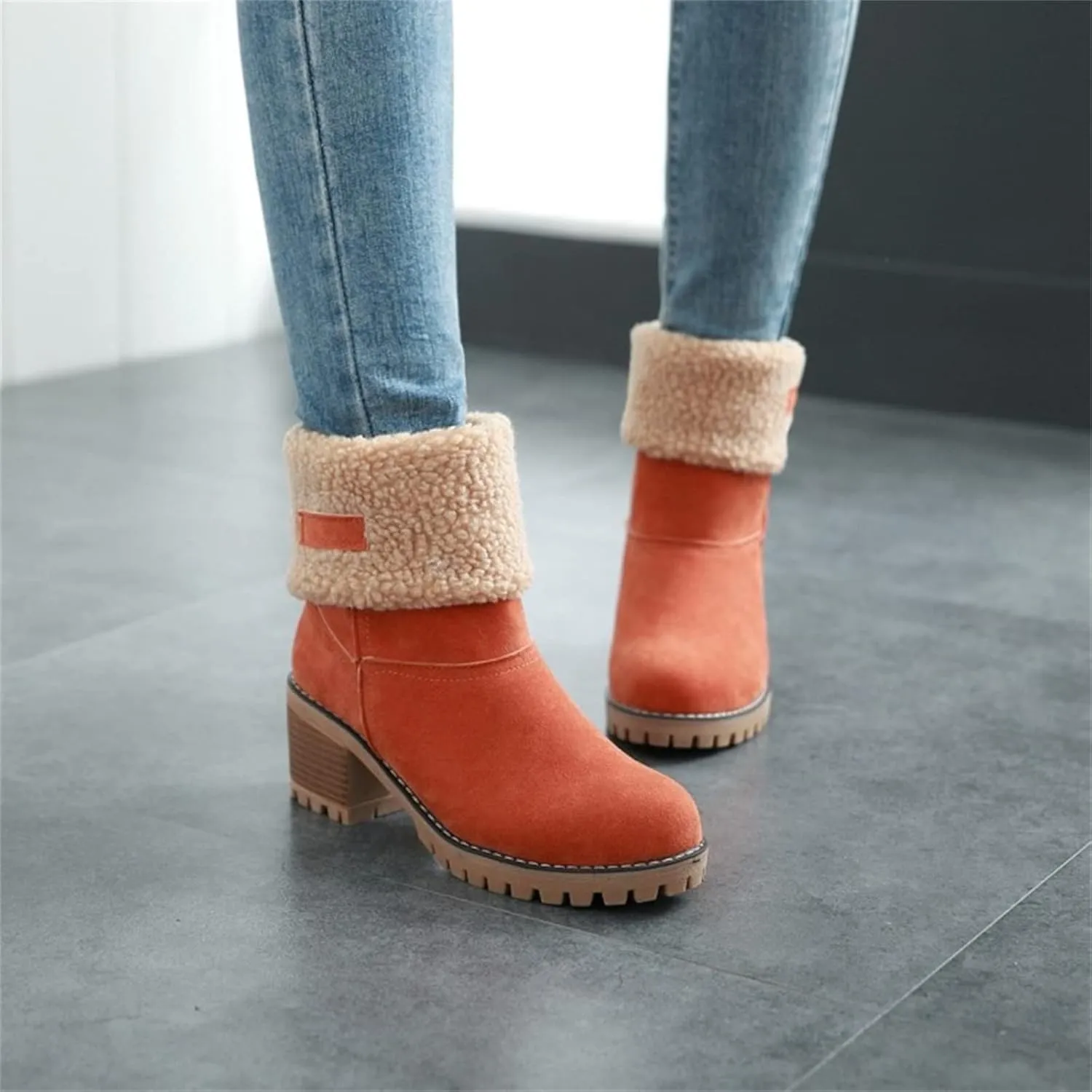 Ladmiple Snow Boots For Women Cute High Top Slip On Winter Warm Ankle Booties Fashion Fur Lined Outdoor Mid Calf Walking Shoe