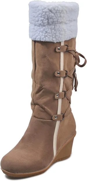 Ladmiple Snow Boots For Women Tall Mid Calf Winter Boots Classic Faux Fur Lined Slip On Fashion Casual Outdoor Warm Shoes