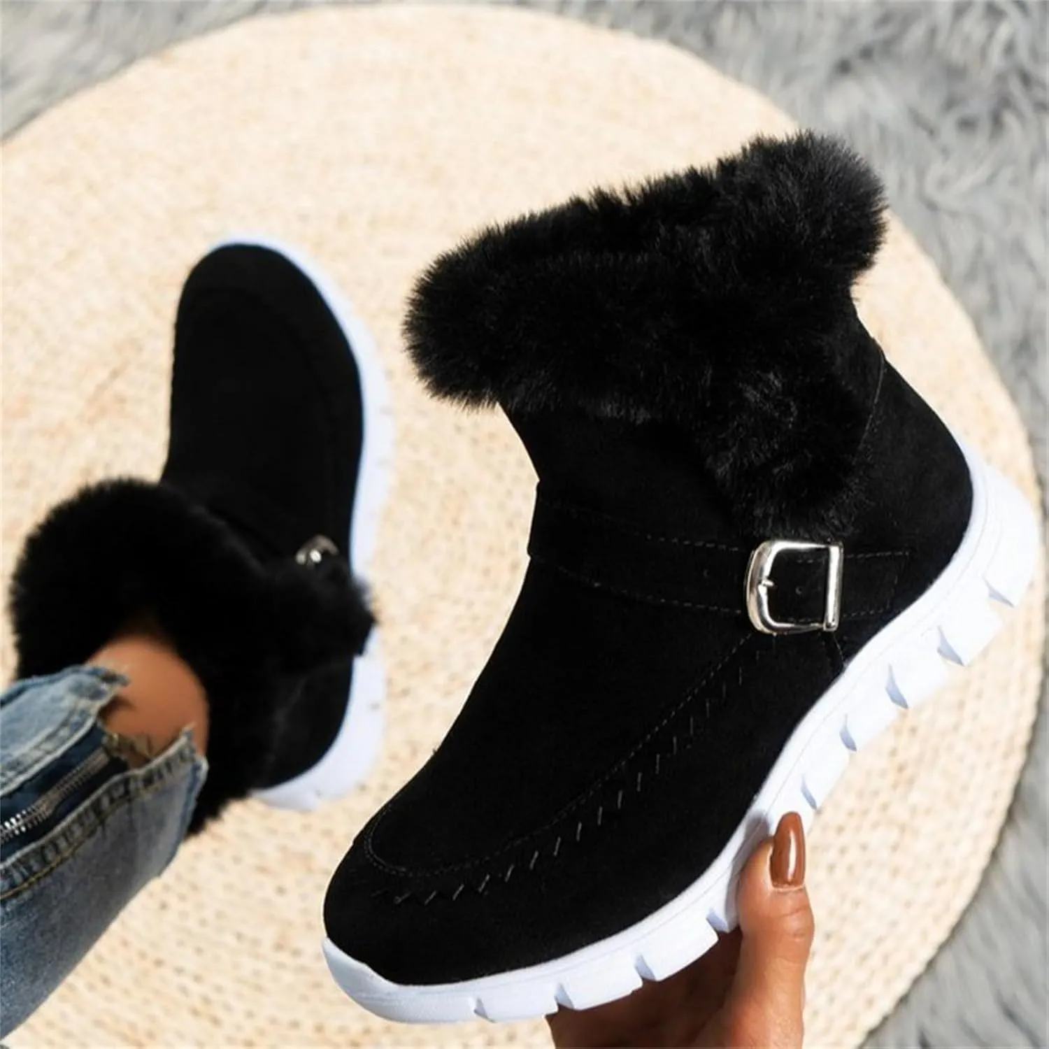 Ladmiple Snow Boots For Women Wide Calf Winter Boots Classic Faux Fur Lined Slip On Ankle Boots Fashion Warm Walking Shoes