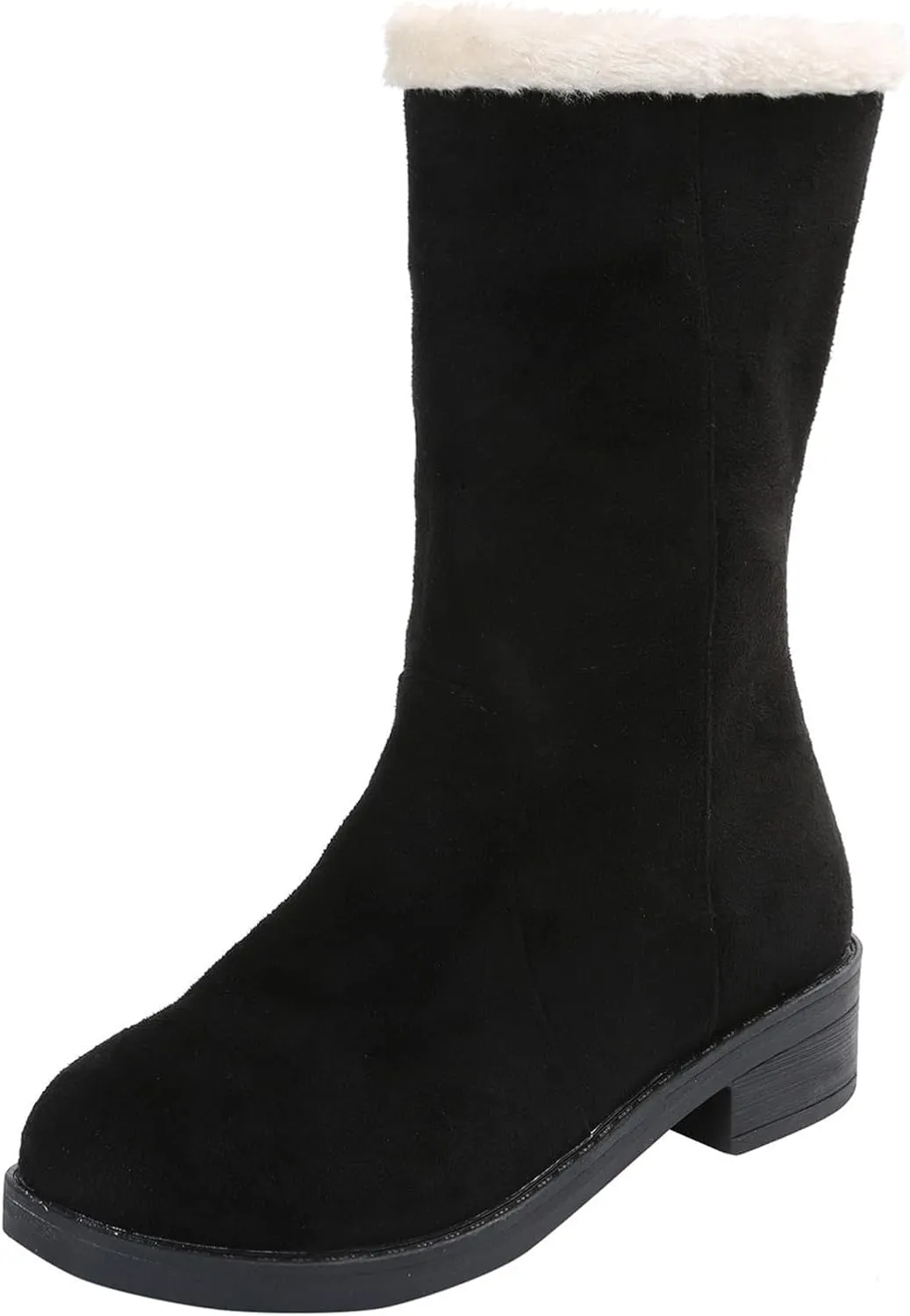 Ladmiple Winter Boots For Women Tall Mid Calf Snow Boots Warm Comfortable Slip On Outdoor Fur Lined Lining Walking Shoes
