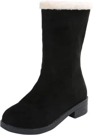 Ladmiple Winter Boots For Women Tall Mid Calf Snow Boots Warm Comfortable Slip On Outdoor Fur Lined Lining Walking Shoes