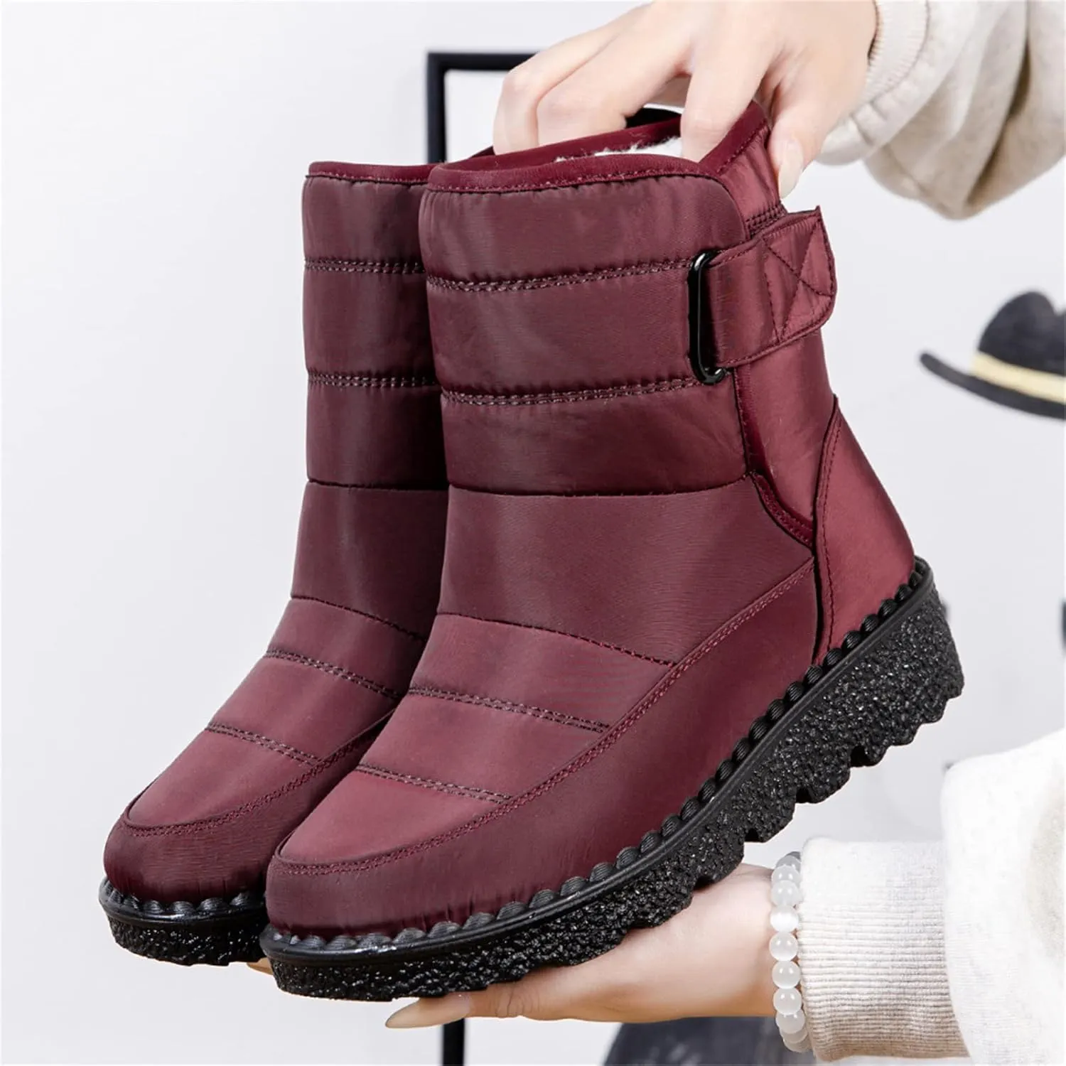 Ladmiple Winter Boots For Women Waterproof Snow Non Slip Fur Lined Warm Ankle Booties Slip On Outdoor Comfortable Shoes