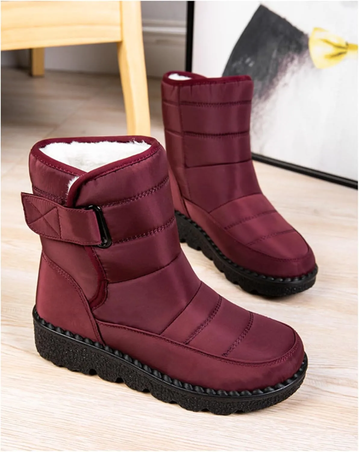 Ladmiple Winter Boots For Women Waterproof Snow Non Slip Fur Lined Warm Ankle Booties Slip On Outdoor Comfortable Shoes