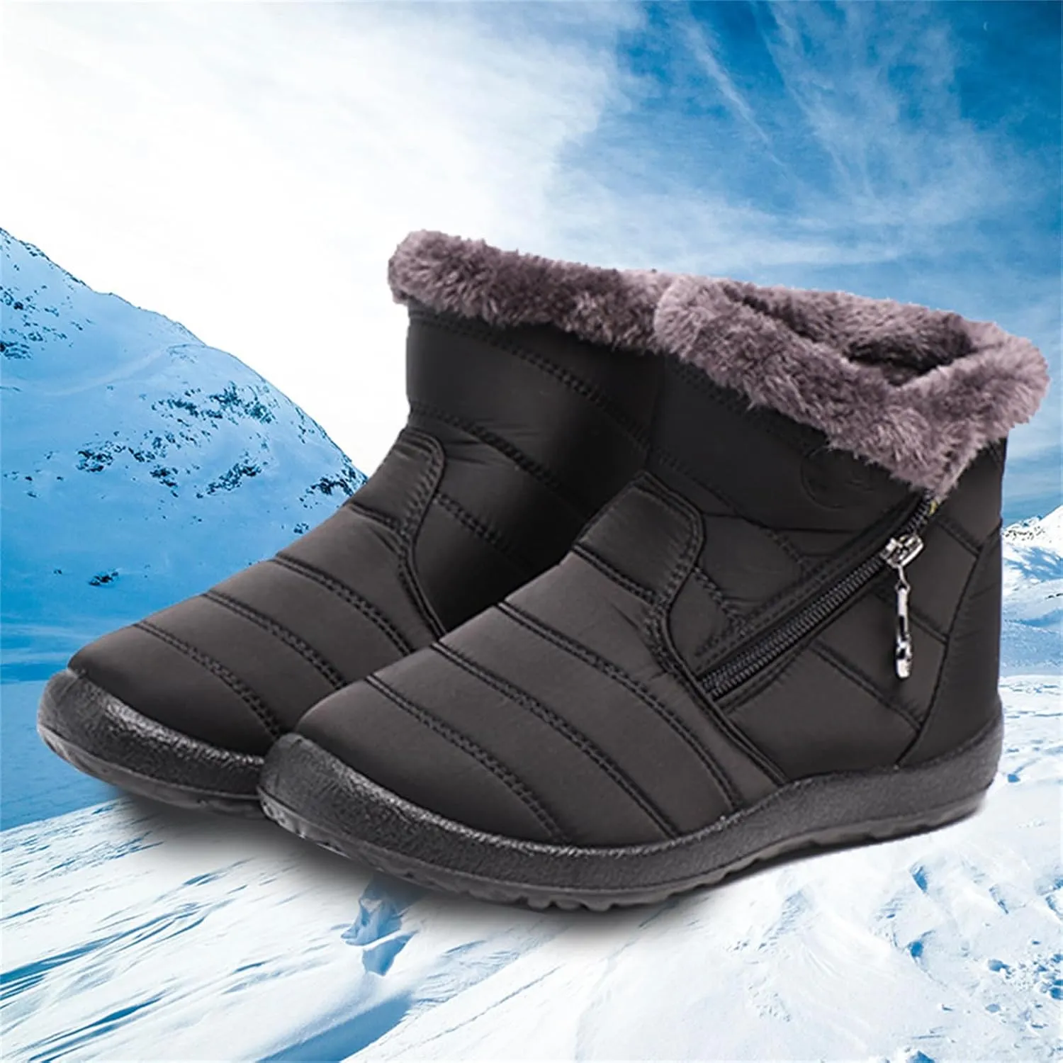 Ladmiple Winter Boots For Women Waterproof Snow Wide Width Ankle Boots Ladies Warm Fur Lined Thickening Outdoor Booties