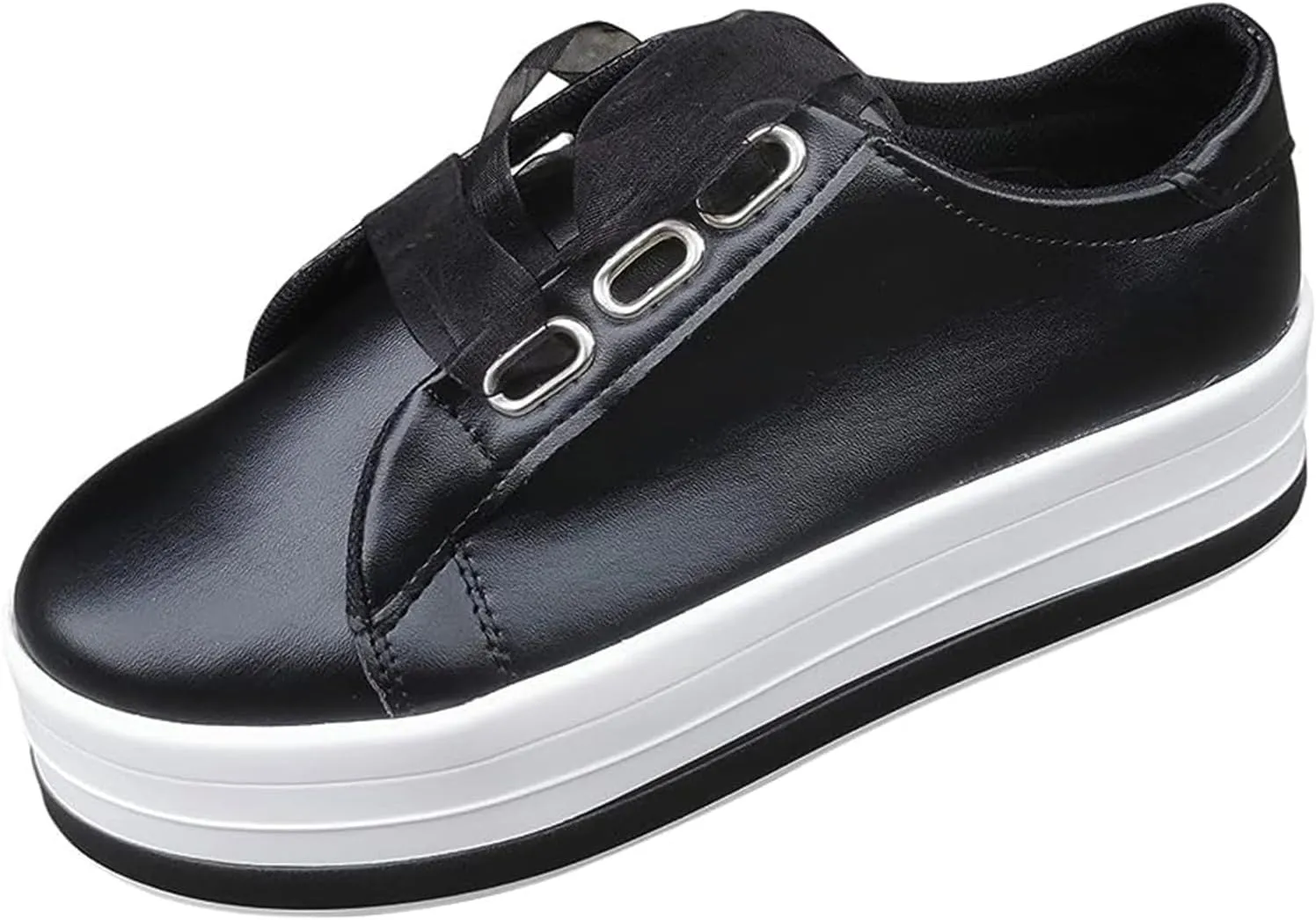 Lausiuoe Shoes for Women Sneakers Trendy Comfortable Casual Fashion Sneakers Leather Walking Shoes Slip On Flat Loafers