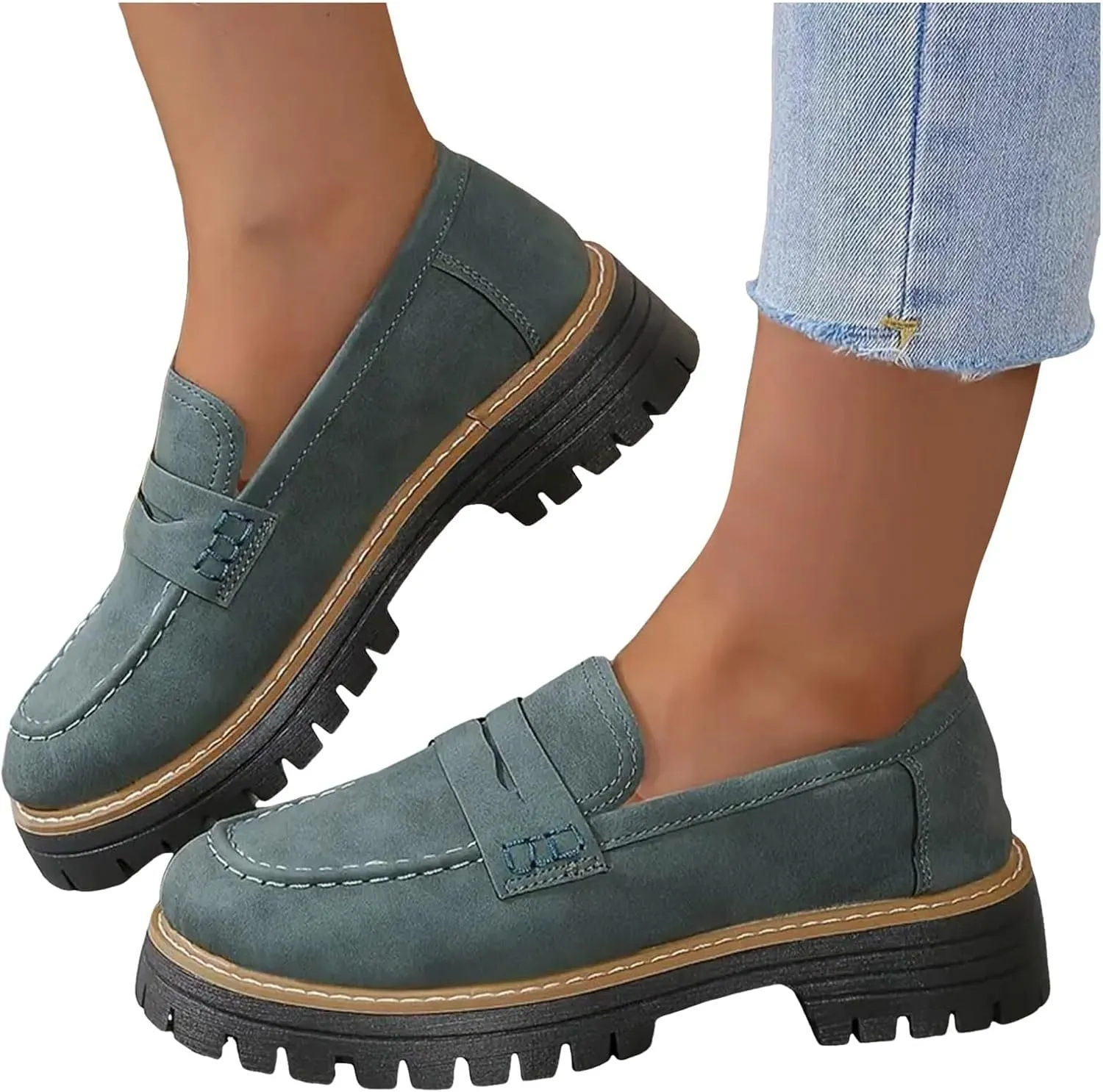 Loafers for Women 2024 Orthoture Walking Shoes Platform Penny Loafers Trendy Dress Work Shoes Wide Width Casual Shoes