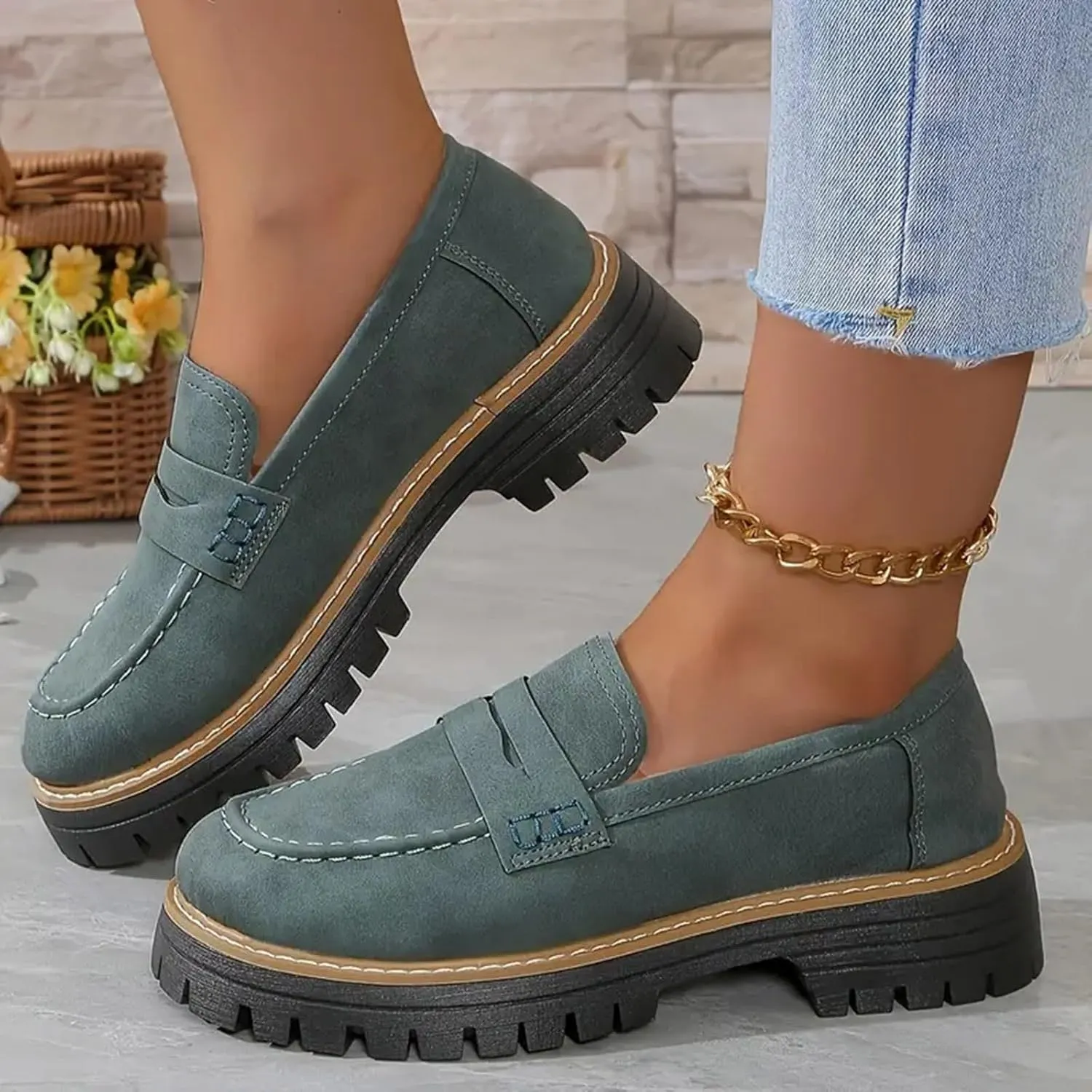 Loafers for Women 2024 Orthoture Walking Shoes Platform Penny Loafers Trendy Dress Work Shoes Wide Width Casual Shoes