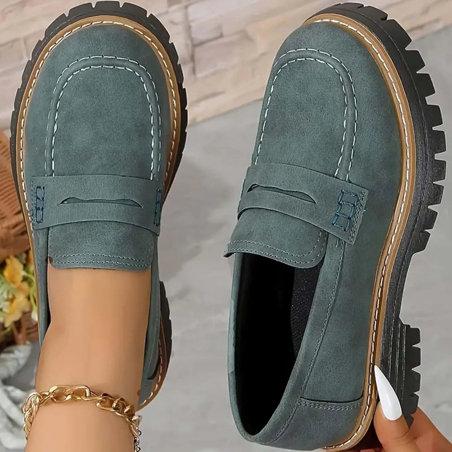 Loafers for Women 2024 Orthoture Walking Shoes Platform Penny Loafers Trendy Dress Work Shoes Wide Width Casual Shoes
