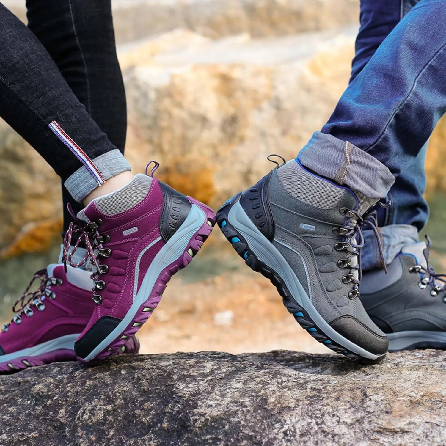 Mens And Womens Anti Slip And Wear Resistant Lace Up Hiking Boots Comfortable And Breathable Walking Boots Rubber Soles Scenic Spots Tourist Boots Couple Park Walking Boots Rock Climbing Boots