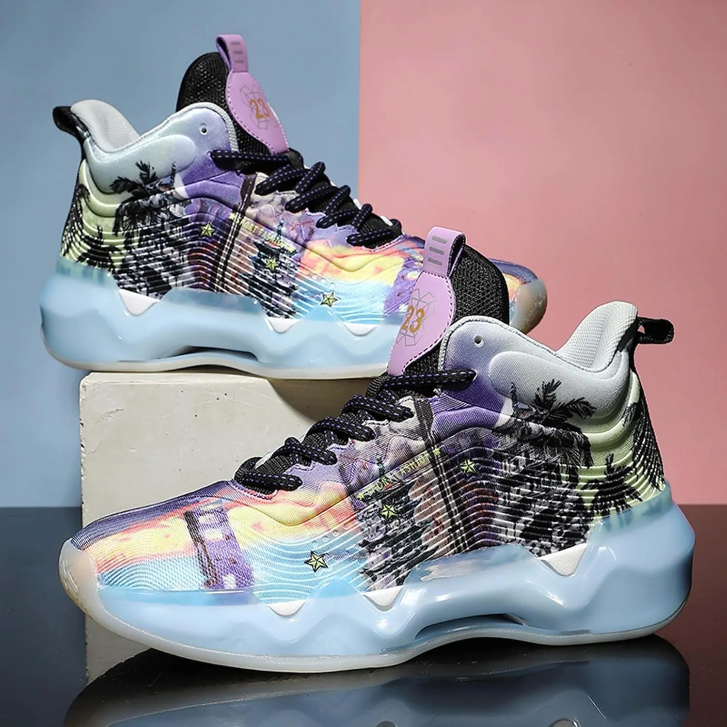 Men's and Women's Lace Up Basketball Shoes Anti Slip and Wear-Resistant Outdoor Shoes Comfortable and Breathable Sports Shoes Short Distance Running Shoes Unique Style Basketball Shoes