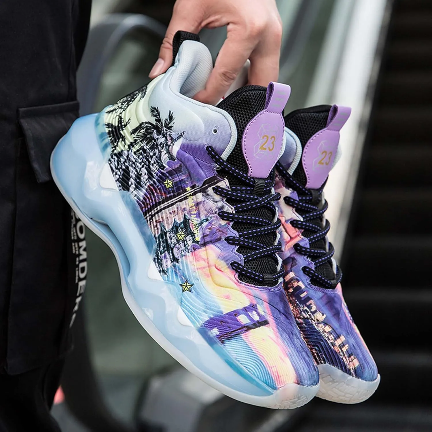Men's and Women's Lace Up Basketball Shoes Anti Slip and Wear-Resistant Outdoor Shoes Comfortable and Breathable Sports Shoes Short Distance Running Shoes Unique Style Basketball Shoes