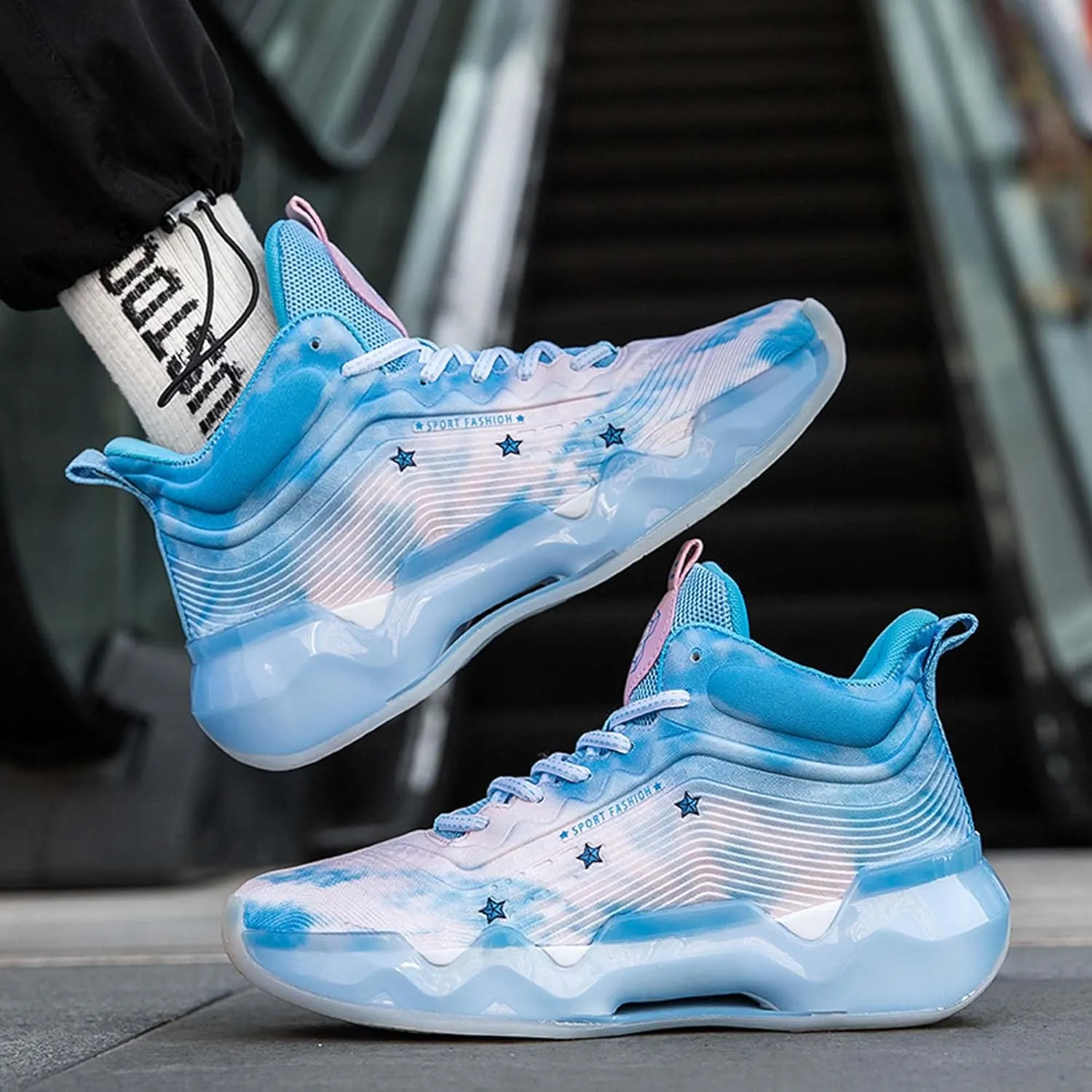 Men's and Women's Lace Up Basketball Shoes Anti Slip and Wear-Resistant Outdoor Shoes Comfortable and Breathable Sports Shoes Short Distance Running Shoes Unique Style Basketball Shoes