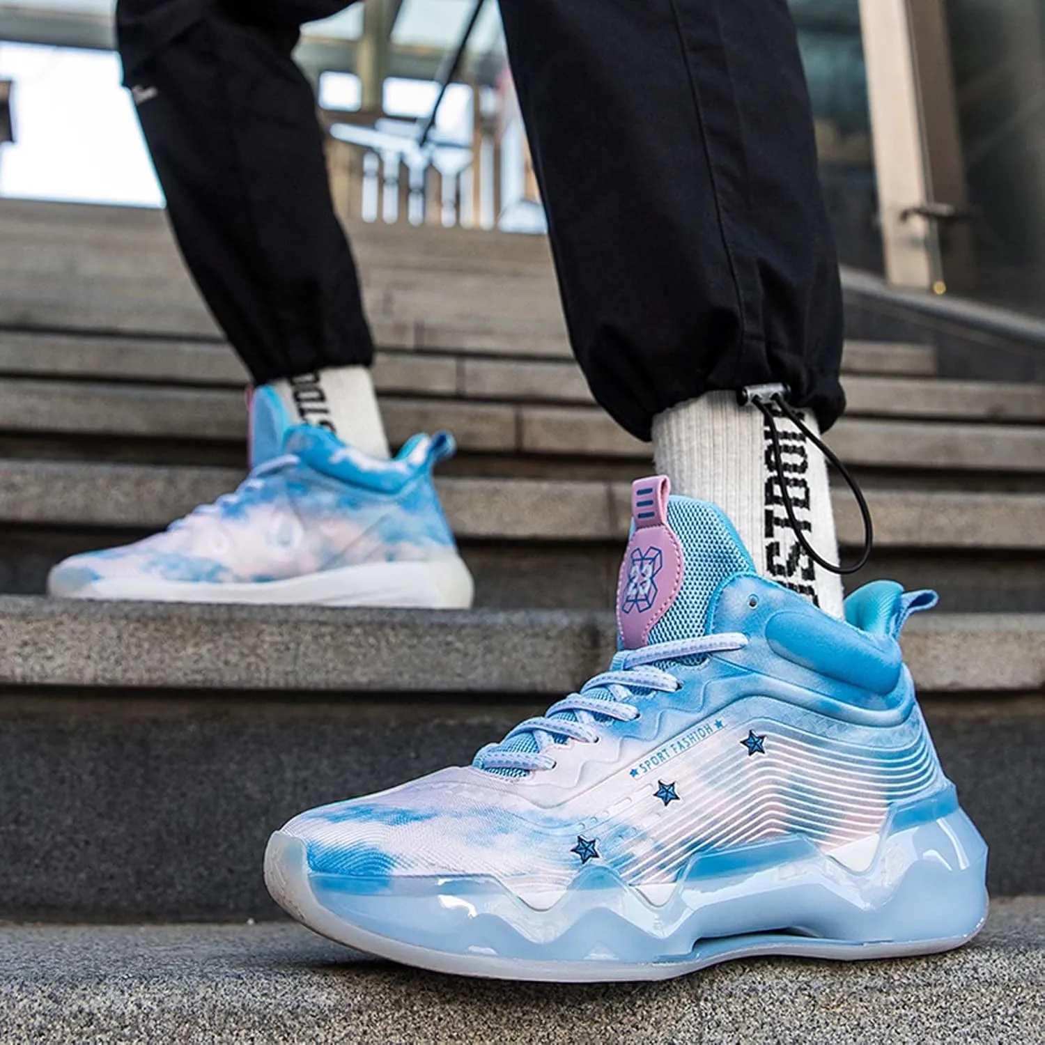 Men's and Women's Lace Up Basketball Shoes Anti Slip and Wear-Resistant Outdoor Shoes Comfortable and Breathable Sports Shoes Short Distance Running Shoes Unique Style Basketball Shoes