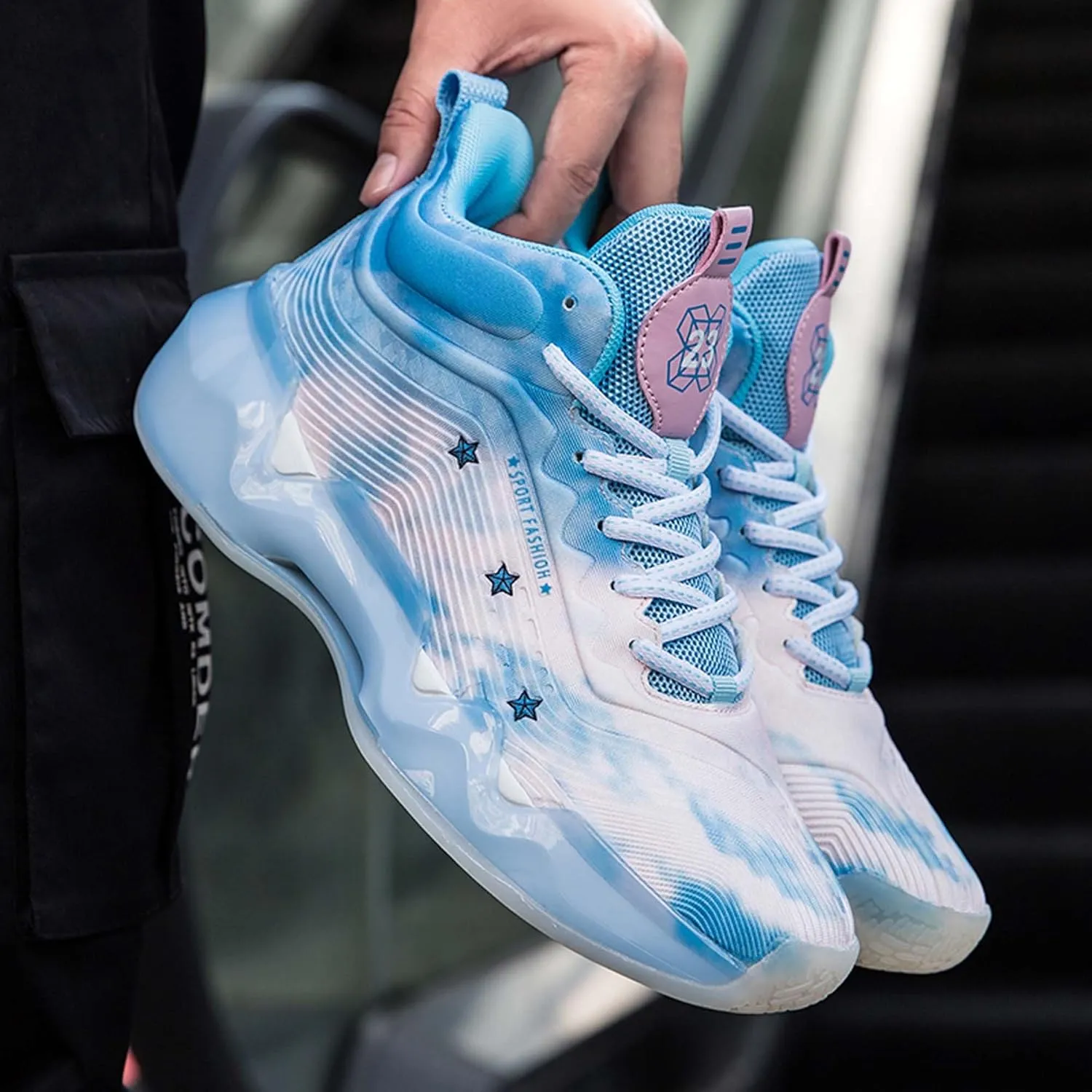 Men's and Women's Lace Up Basketball Shoes Anti Slip and Wear-Resistant Outdoor Shoes Comfortable and Breathable Sports Shoes Short Distance Running Shoes Unique Style Basketball Shoes