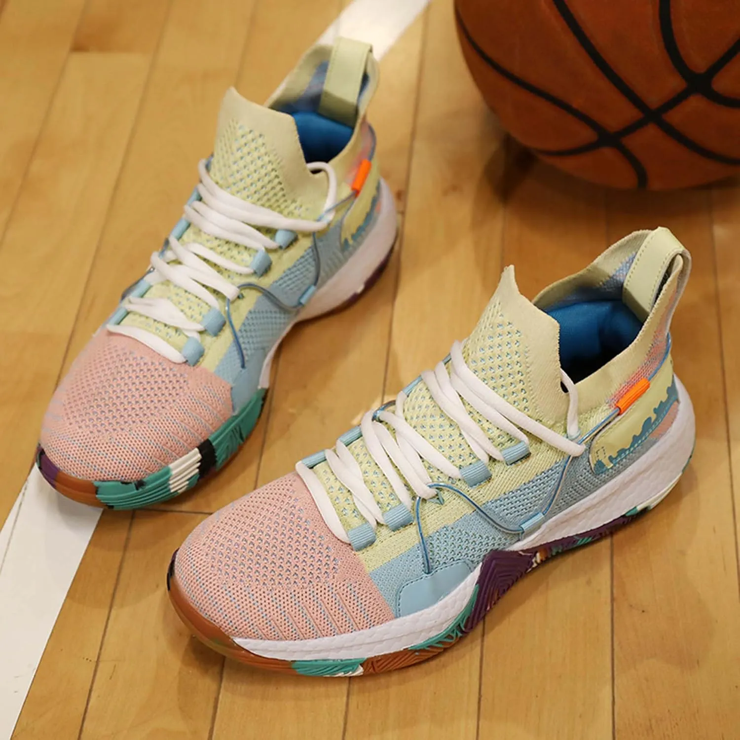Men's and Women's Lace Up Basketball Shoes Comfortable and Breathable Sports Shoes Anti Slip and Wear-Resistant Outdoor Shoes Men's Anti Slip Work Shoes Black Casual Sports Shoes
