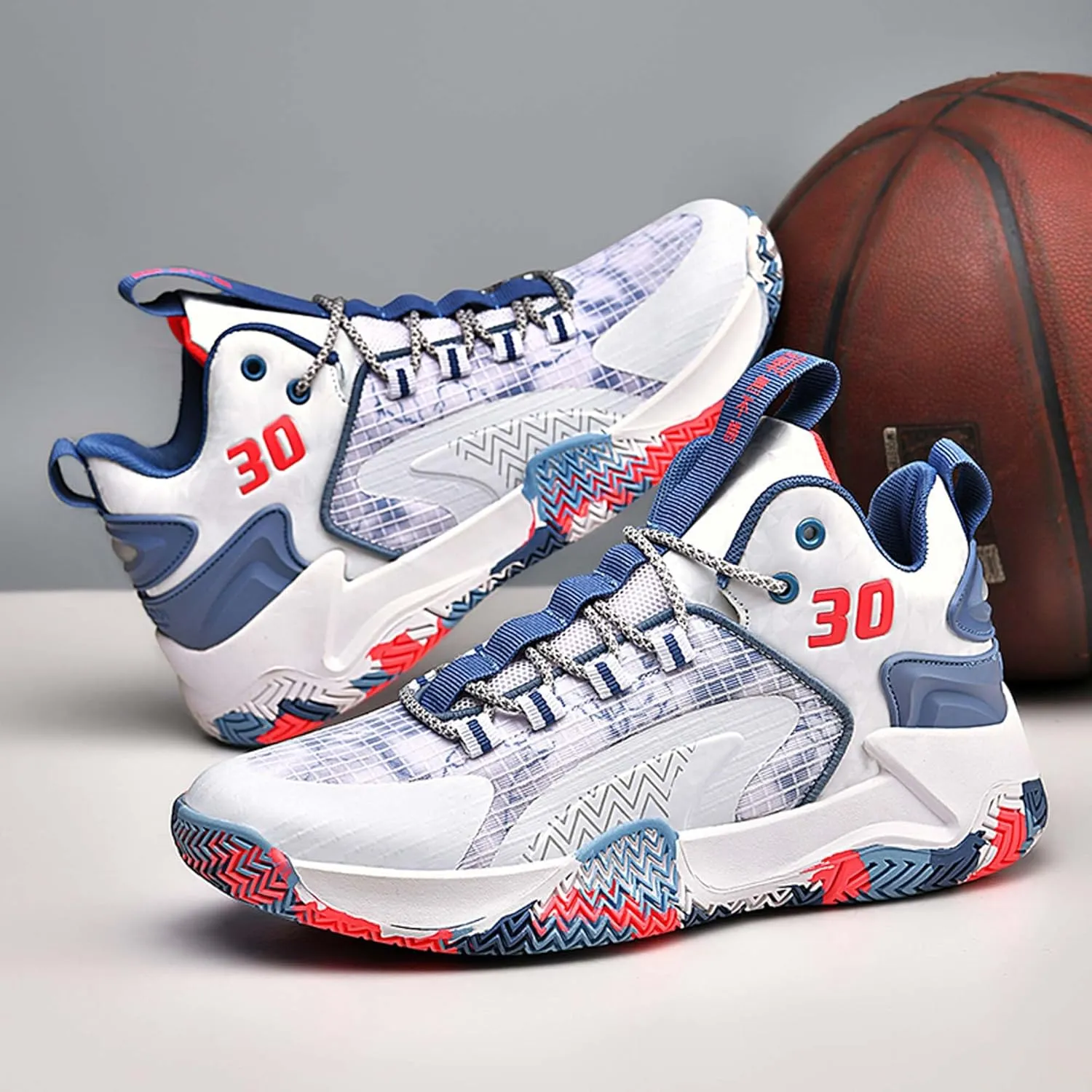 Mens and Womens White Lace Up Basketball Shoes Rubber Soles Tennis Sports Shoes High Elasticity Running Shoes Anti Slip and Wear Resistant Scenic Spots Tourist Shoes Shot Put Table Tennis