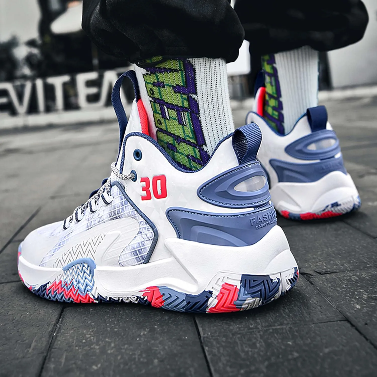Mens and Womens White Lace Up Basketball Shoes Rubber Soles Tennis Sports Shoes High Elasticity Running Shoes Anti Slip and Wear Resistant Scenic Spots Tourist Shoes Shot Put Table Tennis