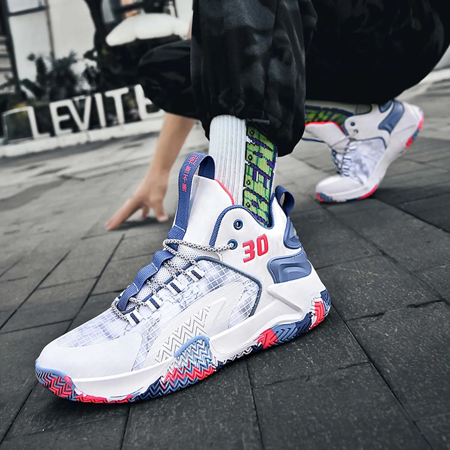 Mens and Womens White Lace Up Basketball Shoes Rubber Soles Tennis Sports Shoes High Elasticity Running Shoes Anti Slip and Wear Resistant Scenic Spots Tourist Shoes Shot Put Table Tennis