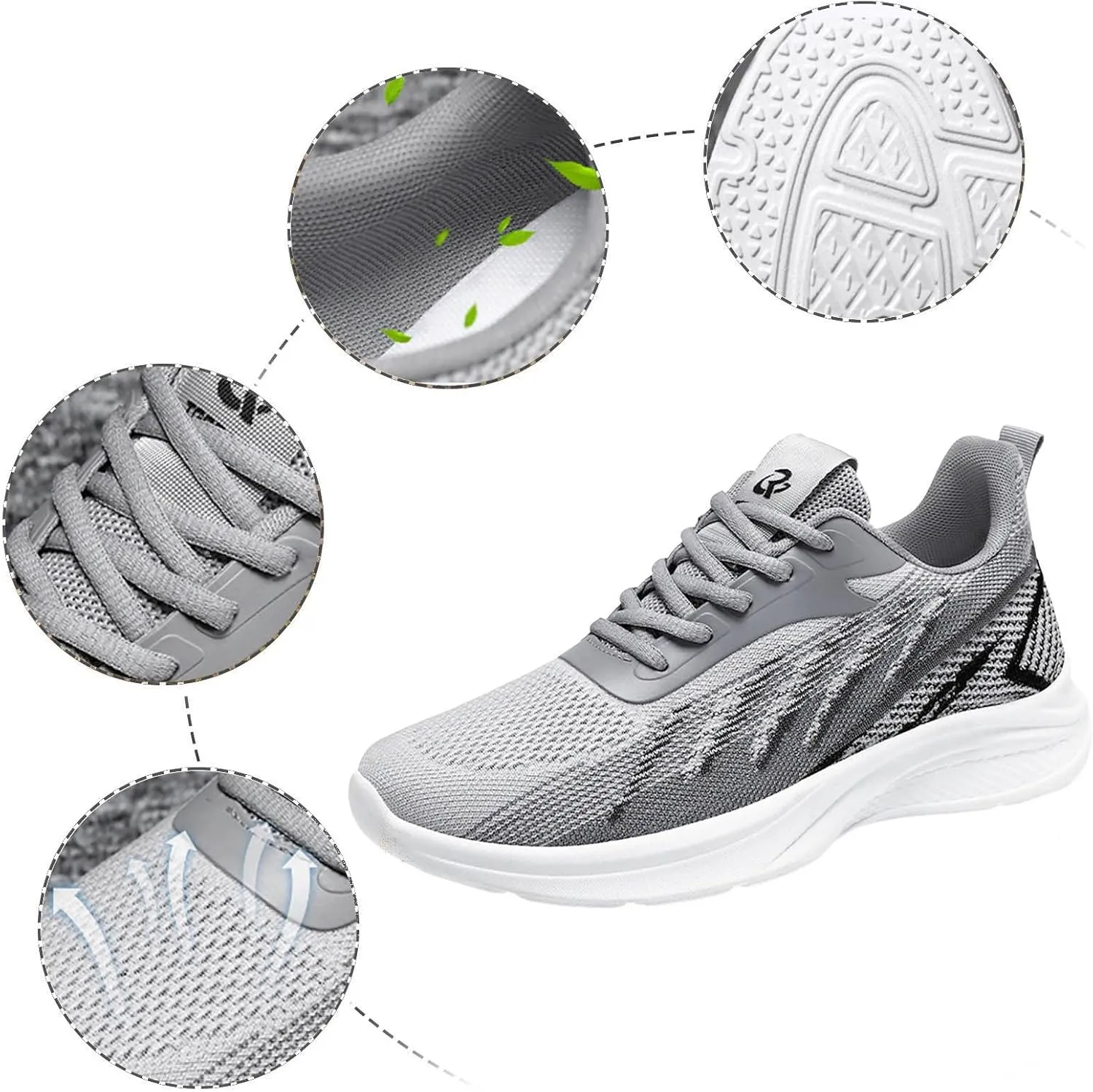 Men's Arch Support Shoes Mesh Breathable Sports Shoes Comfortable Lace Up Walking Shoes Cushion Sneaker