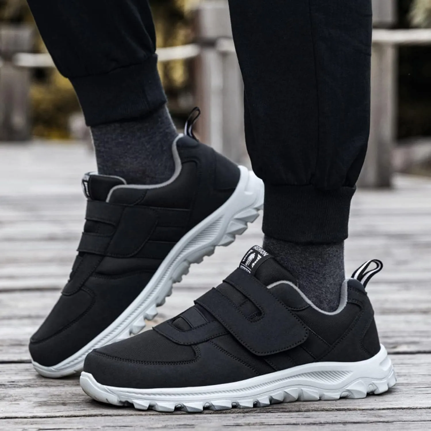 Men's Athletic Running Shoes Elderly Lightweight Sneaker Comfortable Non Slip Sneakers Hook Loop Sneaker for Men