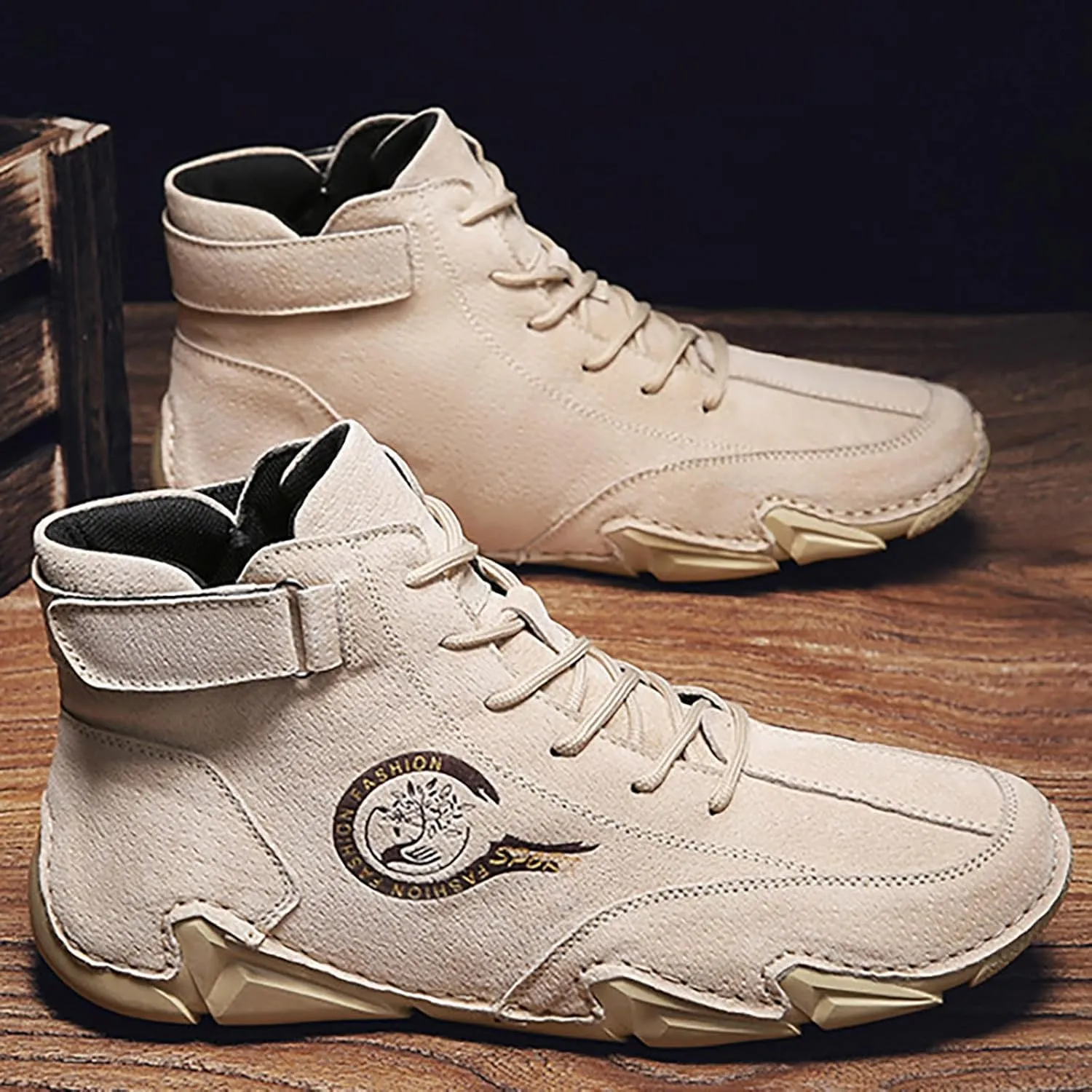 Men's Athletic Running Shoes High Top Hook Loop Short Boots Suede Lace Up Shoes Arch Sneaker Insoles Men Memory Foam