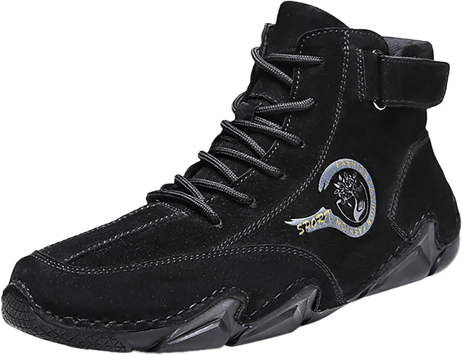 Men's Athletic Running Shoes High Top Hook Loop Short Boots Suede Lace Up Shoes Arch Support Plantar Sneaker