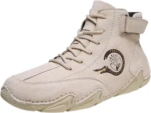 Men's Athletic Running Shoes High Top Hook Loop Short Boots Suede Lace Up Shoes Arch Support Plantar Sneaker